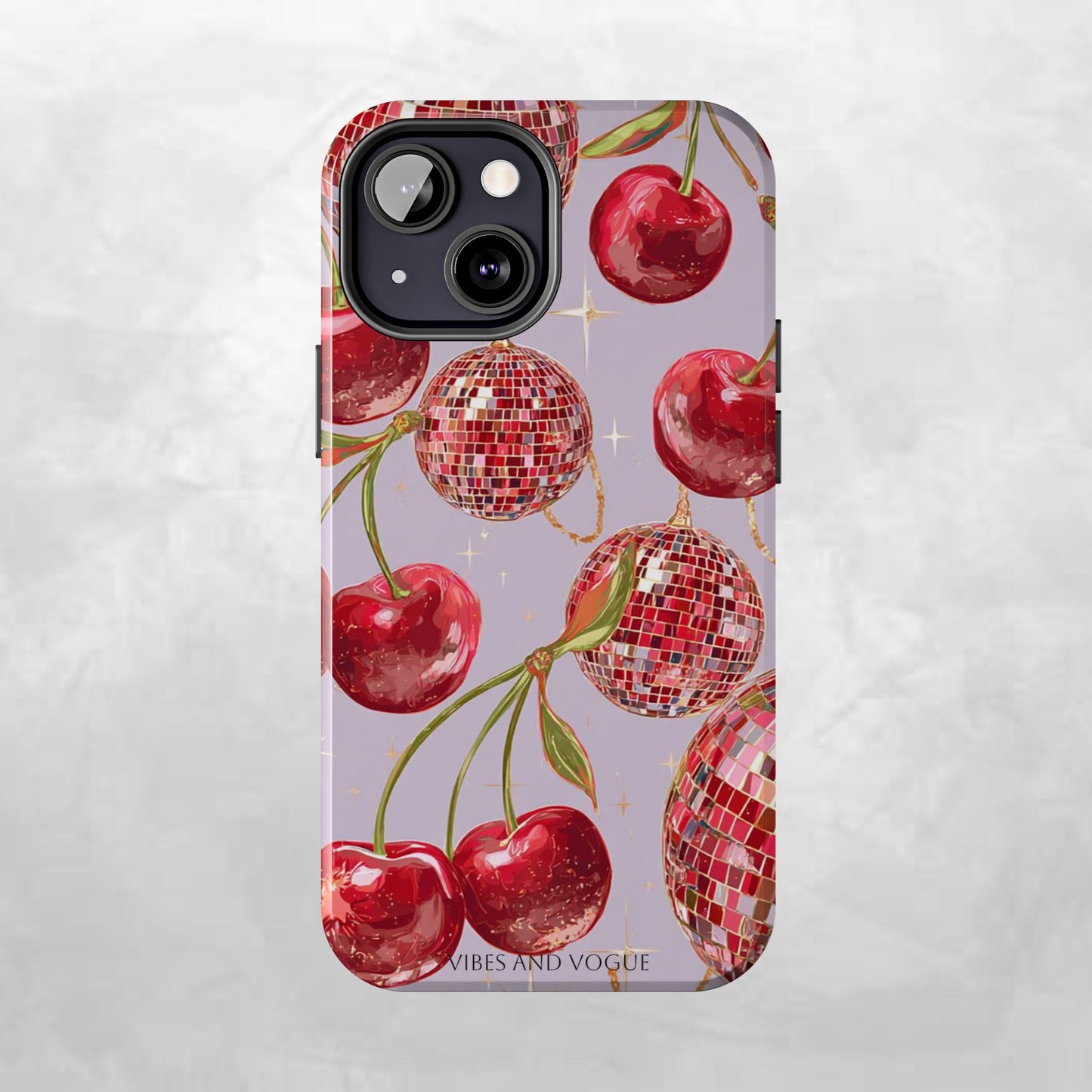 Disco Cherry Tough Phone Case — Retro Sparkle iPhone Protection