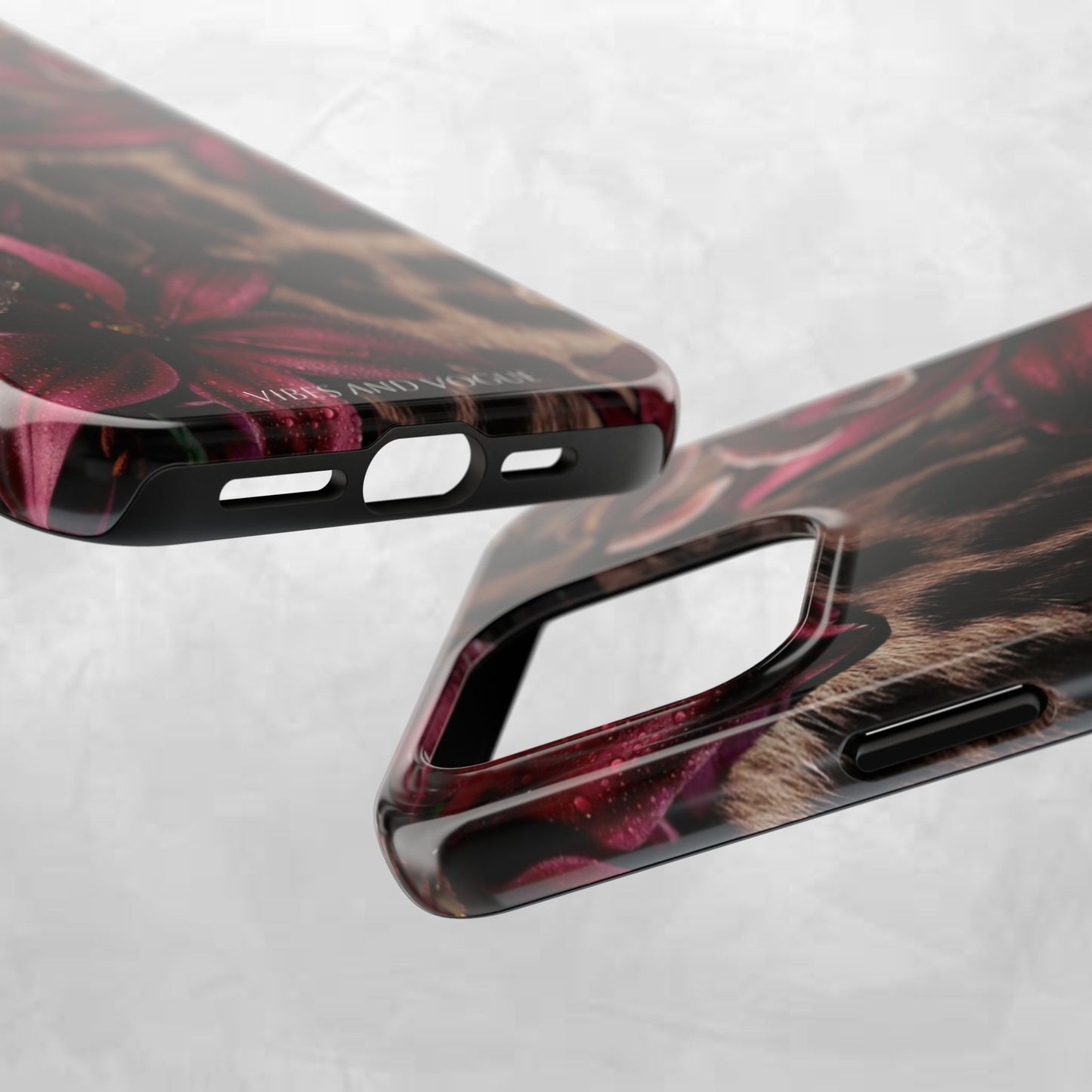 Leopard Bloom Tough Phone Case — Burgundy Floral Protective Cover
