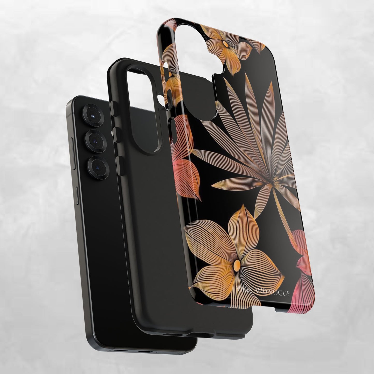 Tough Phone Case — Botanical Line Art Floral Design (Black & Copper)