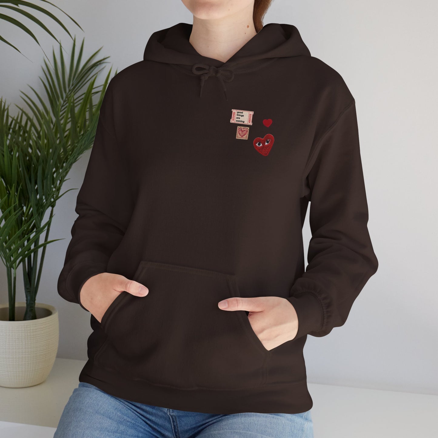 Hoodie — Tiny Vintage Valentine Hearts Chest Print