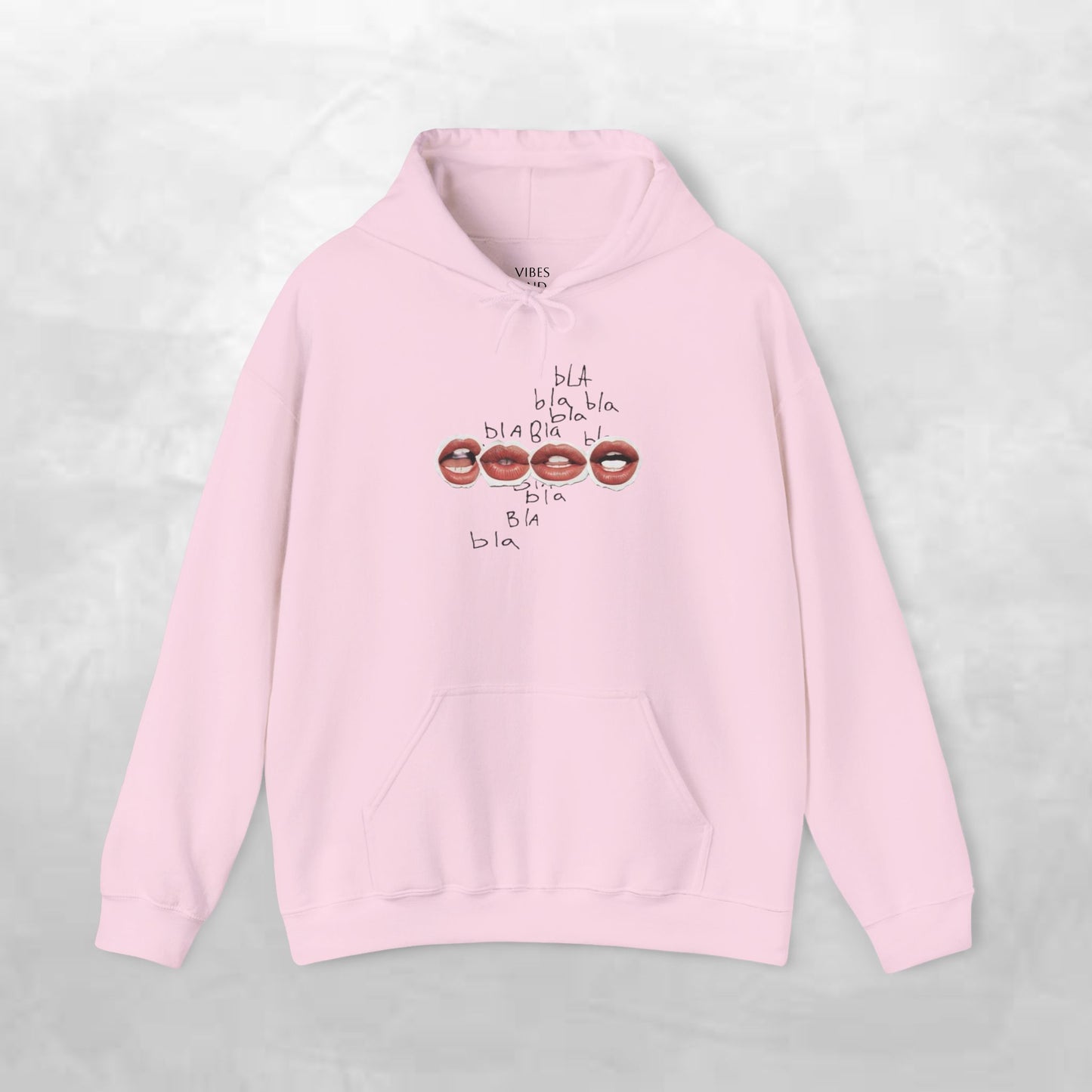 Graphic Hoodie — 'BLA BLA' Lip Print Pullover