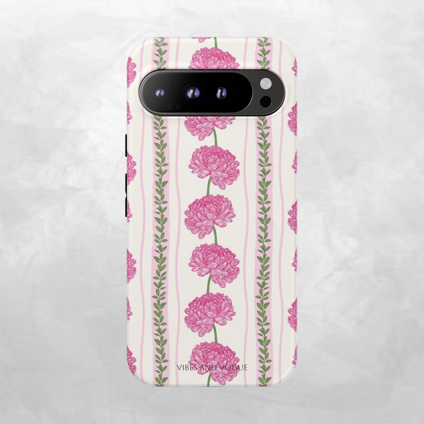 Floral Carnation Phone Case — Pink Vintage Stripe Tough Case
