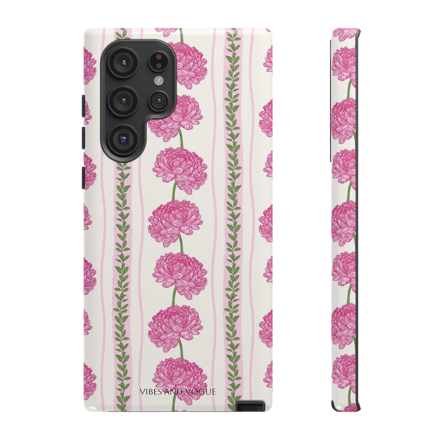 Floral Carnation Phone Case — Pink Vintage Stripe Tough Case