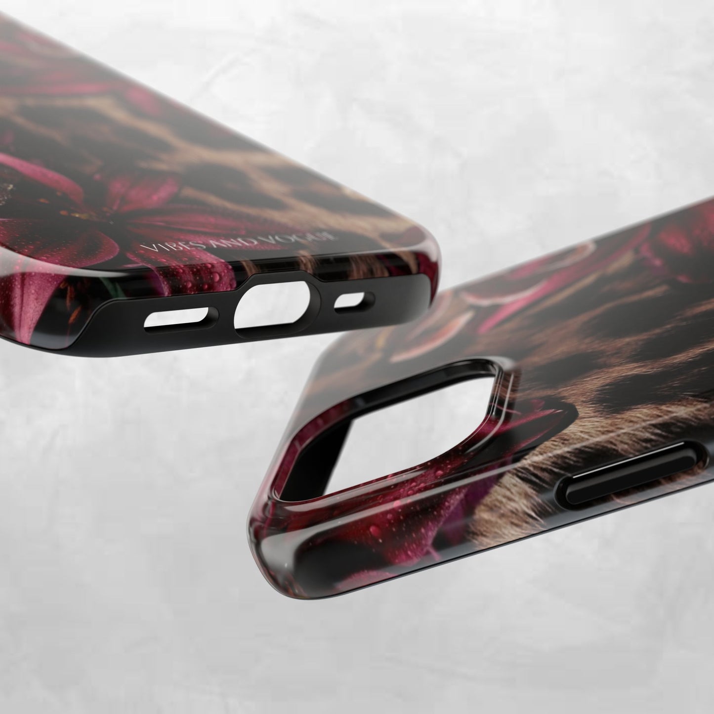 Leopard Bloom Tough Phone Case — Burgundy Floral Protective Cover
