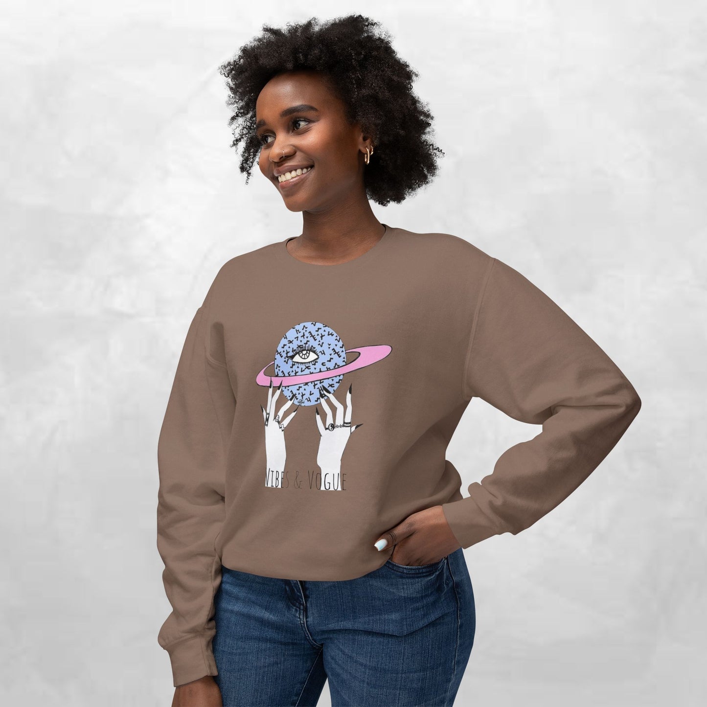 Cosmic Vibes Unisex Lightweight Crewneck Sweatshirt - Perfect for Casual Wear, Gift for Friends, Space Theme, Festivals, Everyday Comfort