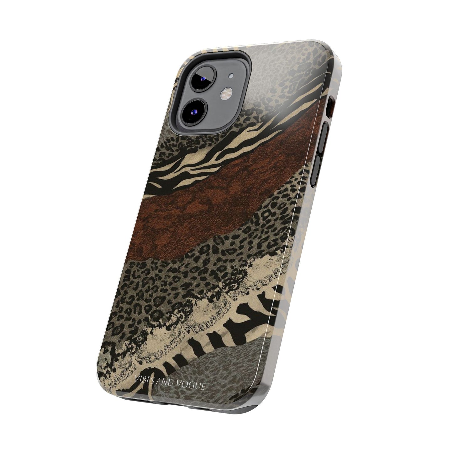 Safari Patchwork Tough Phone Case — Brown Leopard & Zebra Animal Print