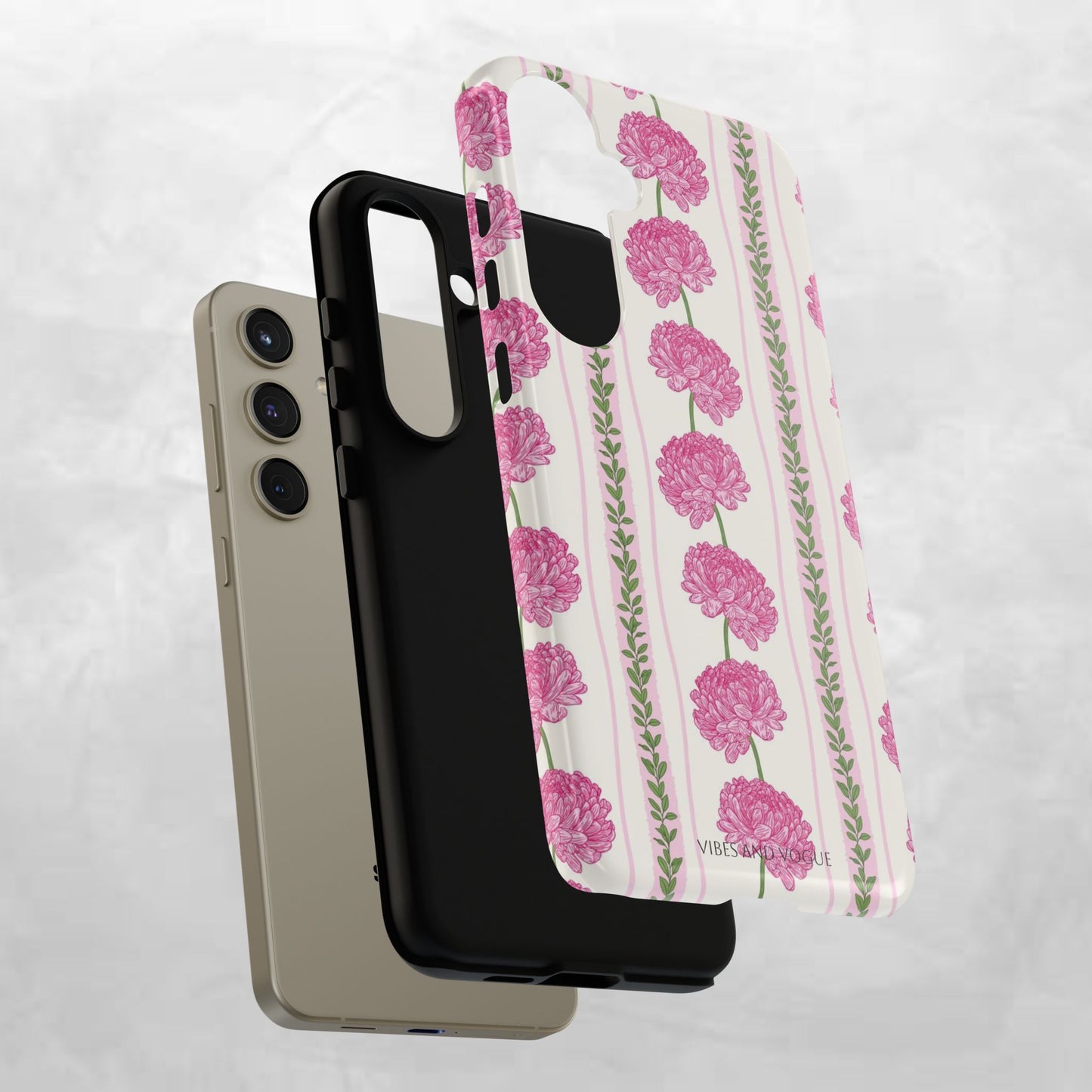 Floral Carnation Phone Case — Pink Vintage Stripe Tough Case