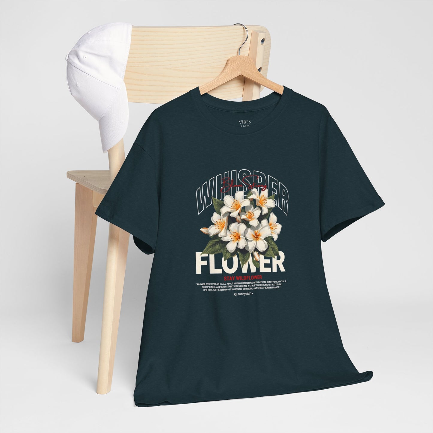 Floral "Whisper Flower" Graphic Tee — Vintage Plumeria Blossom Shirt