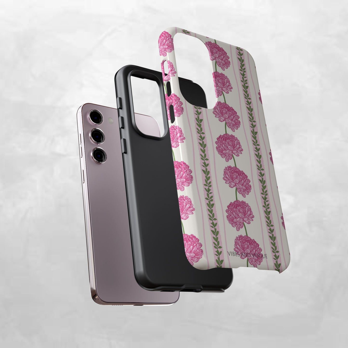 Floral Carnation Phone Case — Pink Vintage Stripe Tough Case