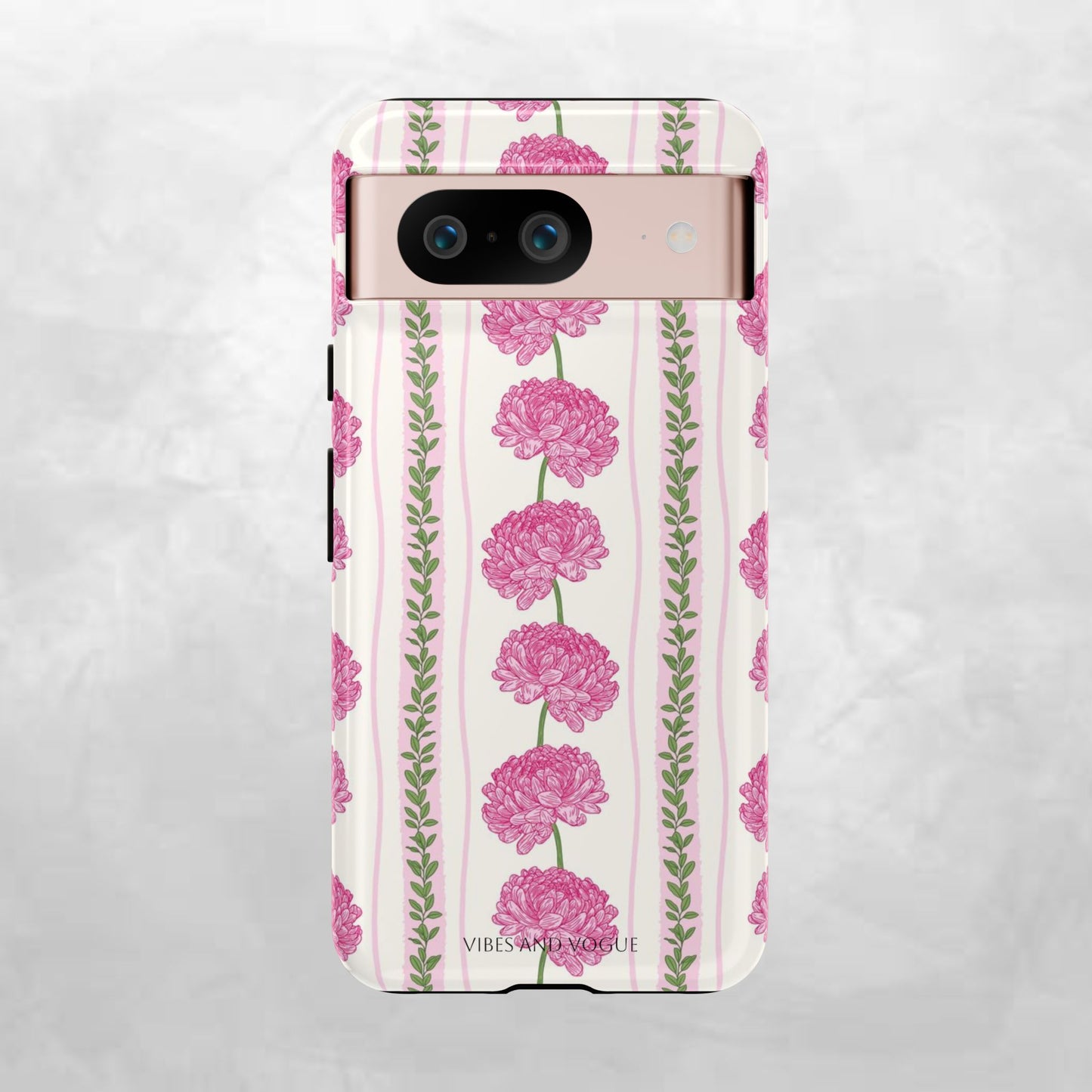 Floral Carnation Phone Case — Pink Vintage Stripe Tough Case