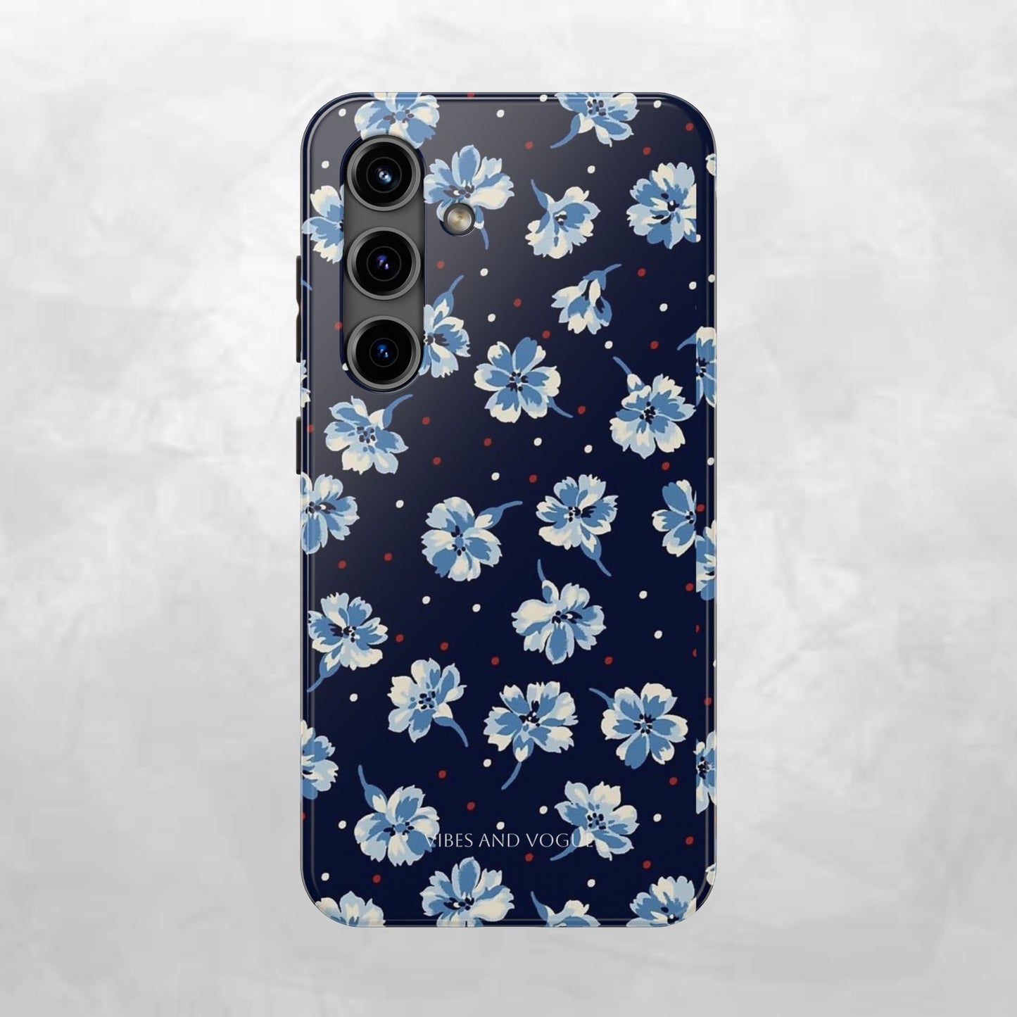 Floral Navy Tough Phone Case — Blue Blossom Protective Phone Cover