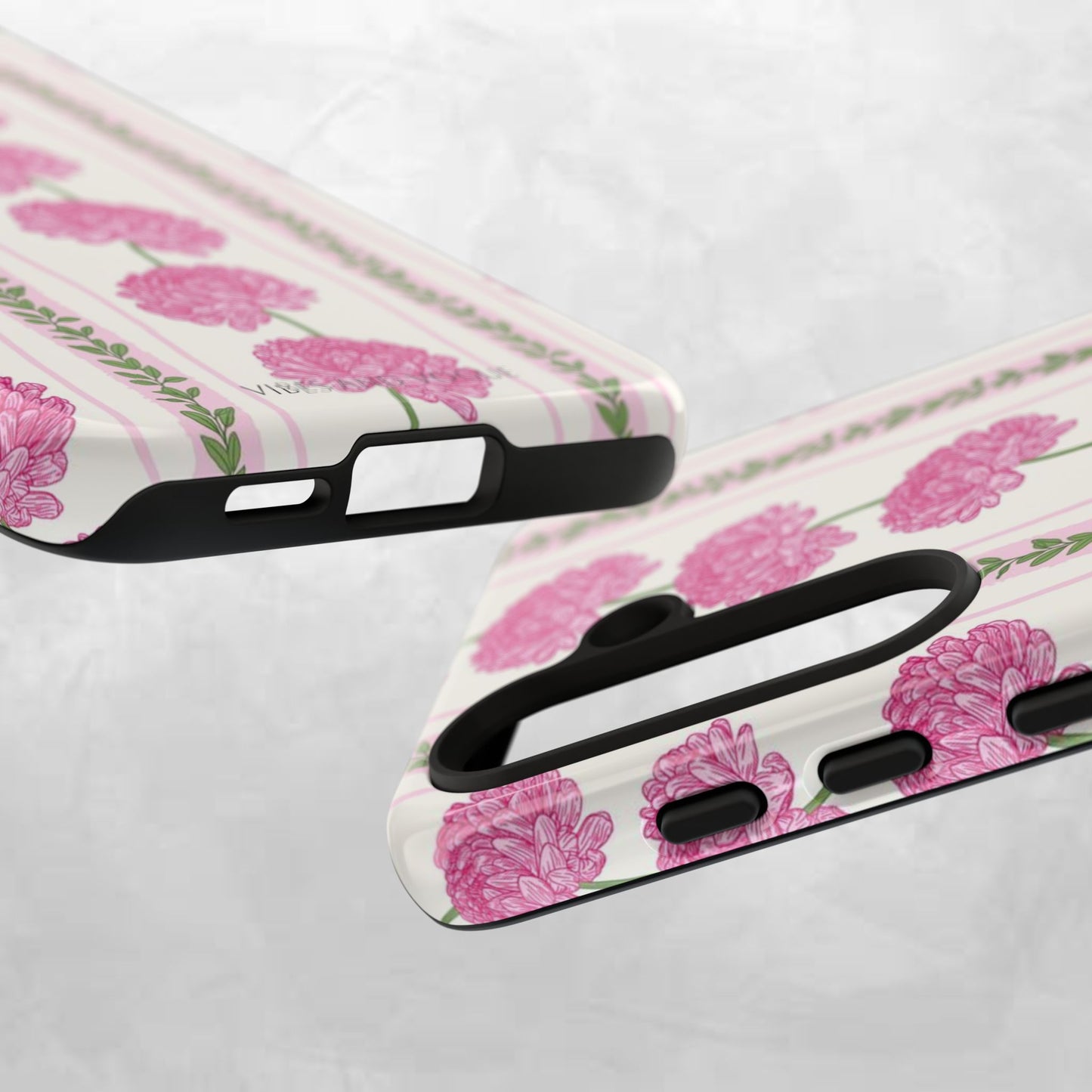 Floral Carnation Phone Case — Pink Vintage Stripe Tough Case