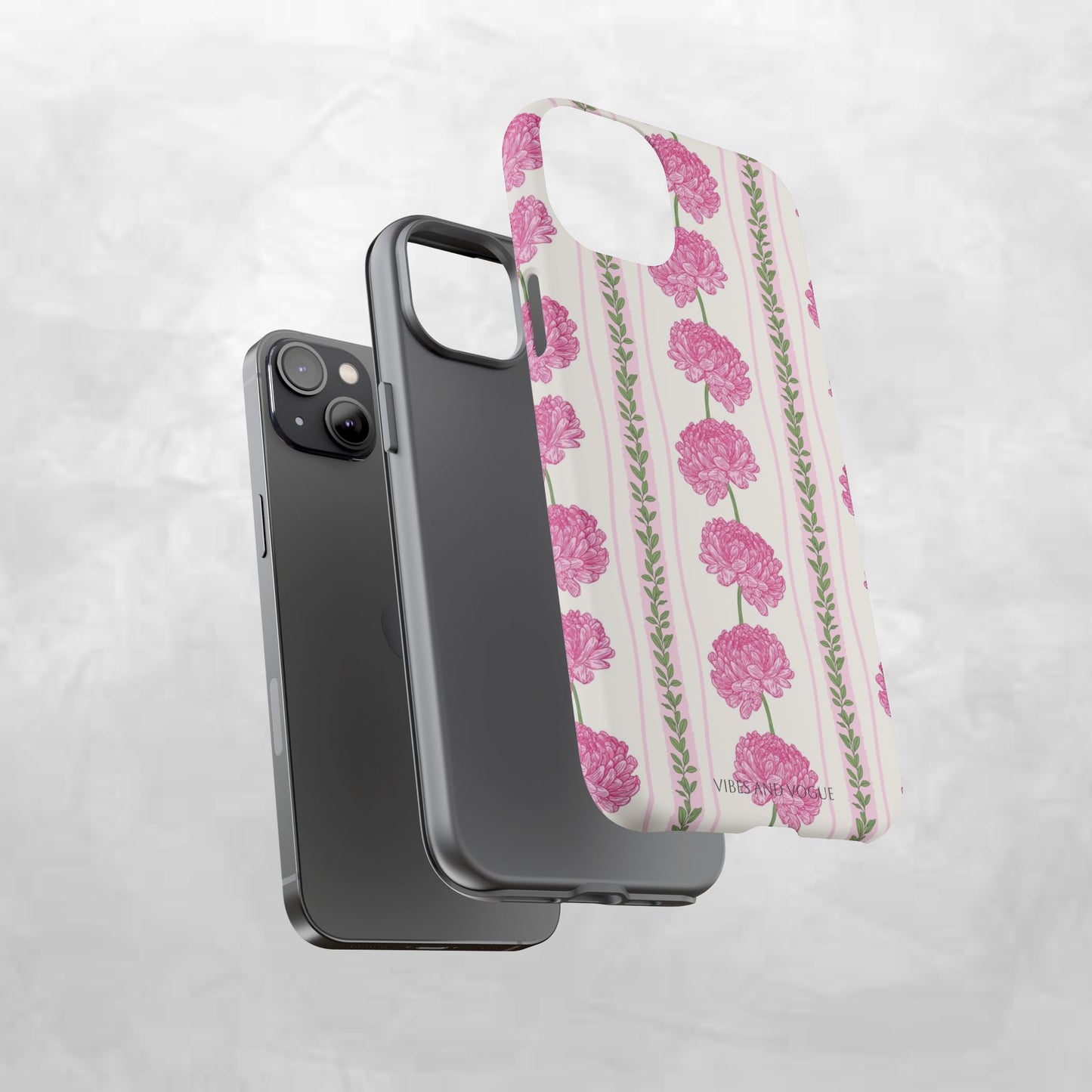 Floral Carnation Phone Case — Pink Vintage Stripe Tough Case