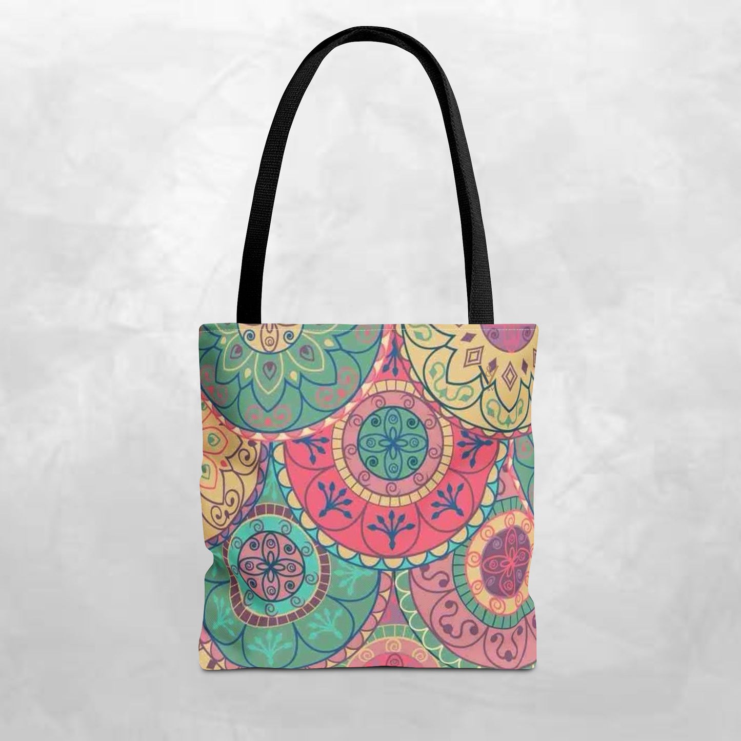 Vibrant Mandala Tote Bag, Boho Chic Carrying Bag, Eco-Friendly Shopping Tote, Gypsy Style Grocery Bag, Summer Festival Accessory