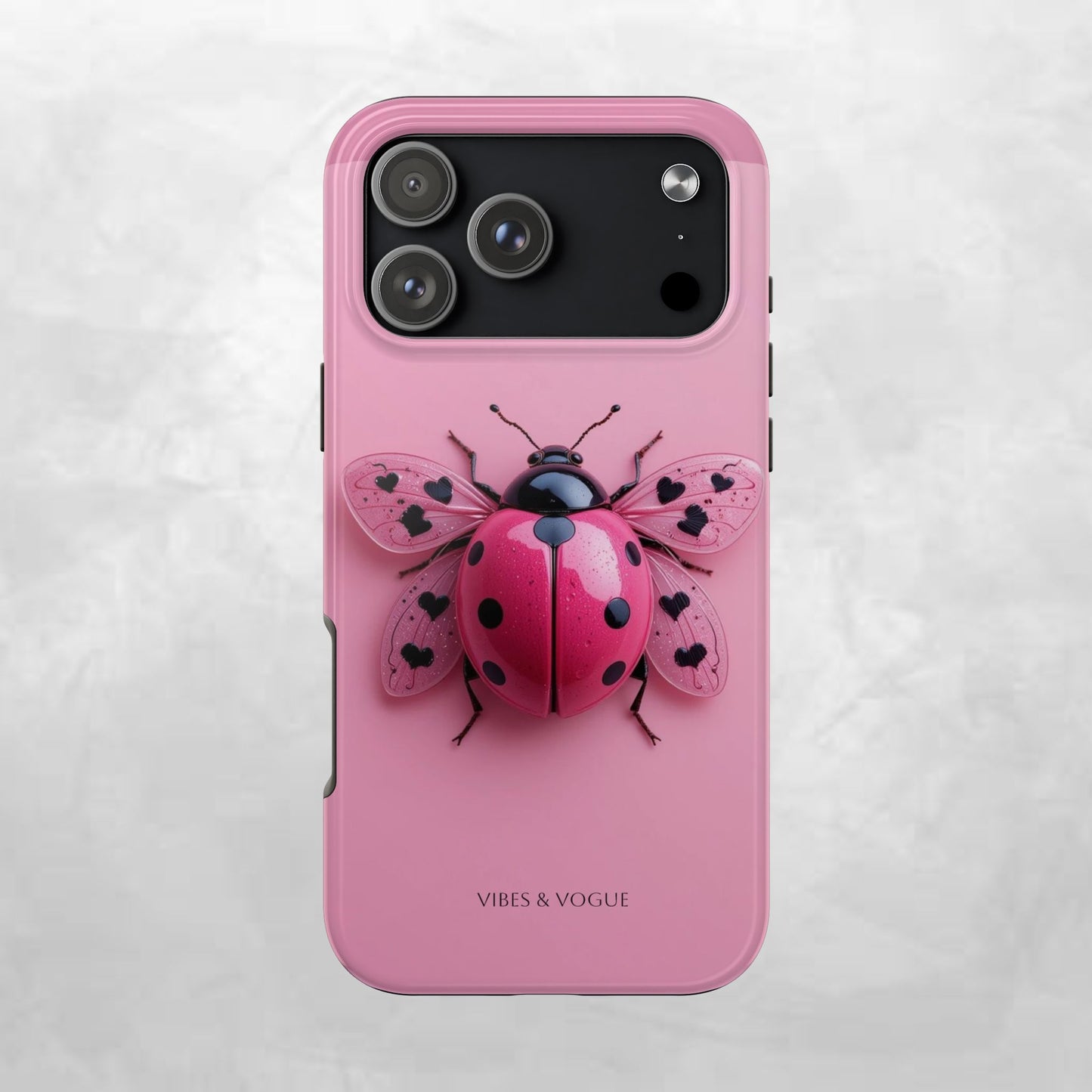 Pink Ladybug Tough Phone Case, Cute Phone Cover, Bug Lover Gift, Durable Smartphone Shell, Protective Tech Accessory