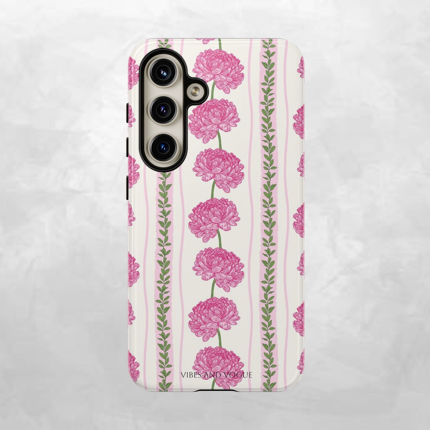 Floral Carnation Phone Case — Pink Vintage Stripe Tough Case