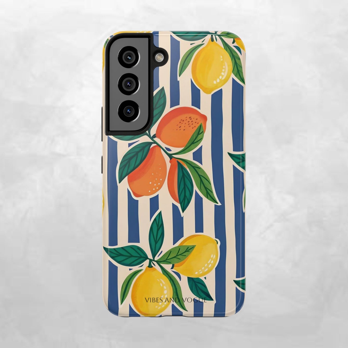 Lemon & Orange Stripe Tough Phone Case — Vibrant Citrus Pattern Protective Cover