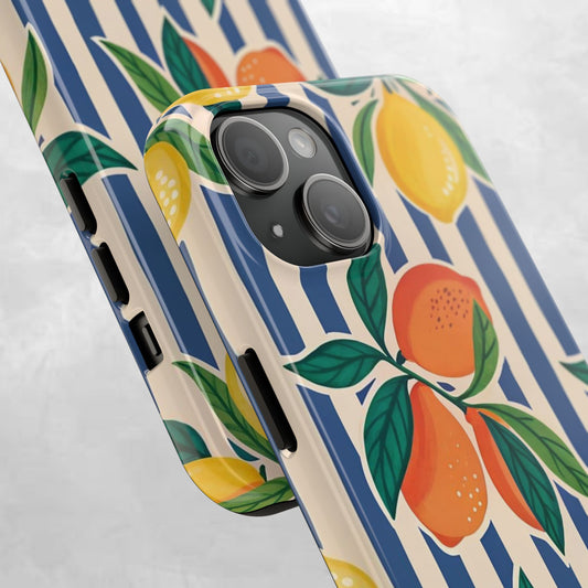 Lemon & Orange Stripe Tough Phone Case — Vibrant Citrus Pattern Protective Cover