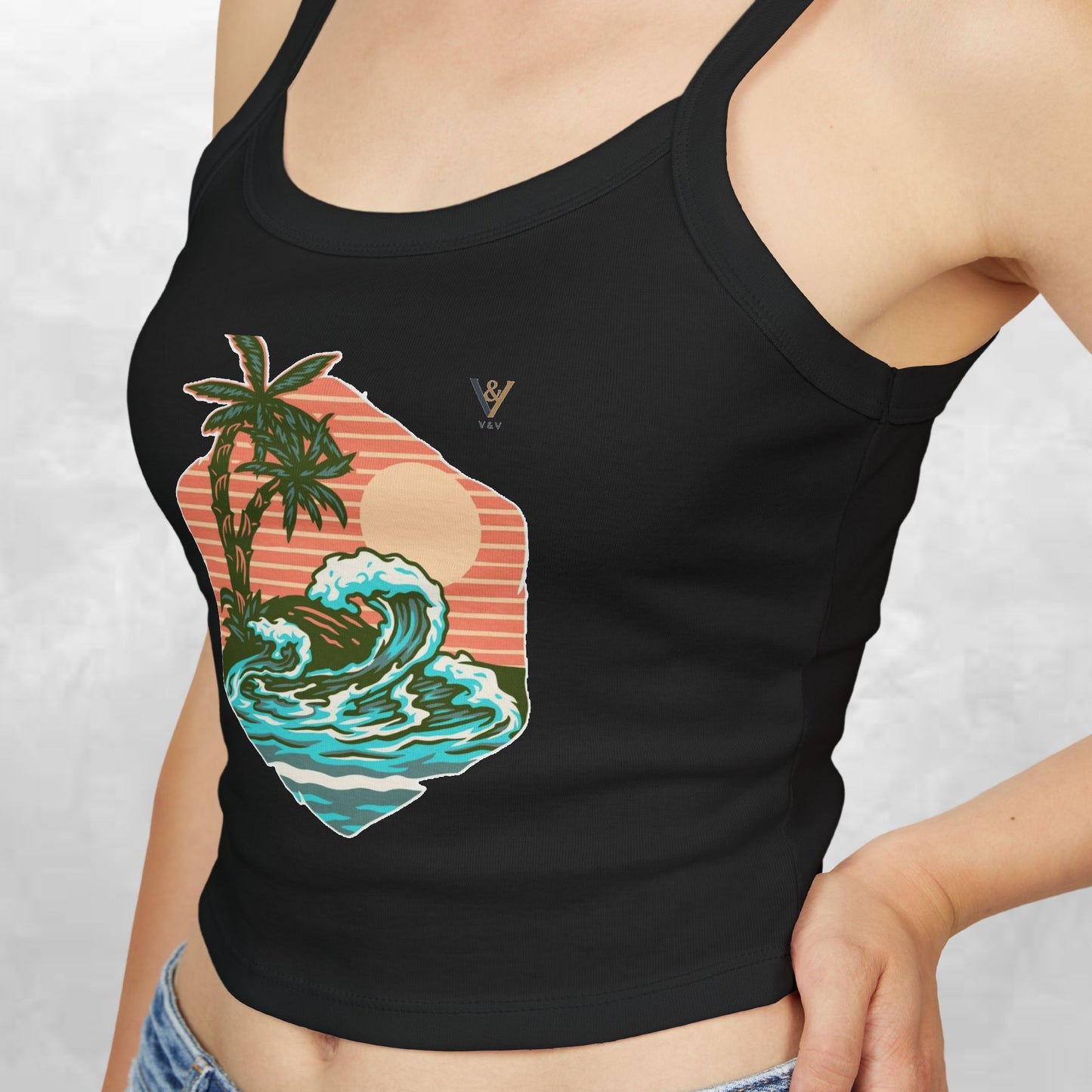 Tropical Waves Spaghetti Strap Tank Top - Beach Vibes Summer Apparel