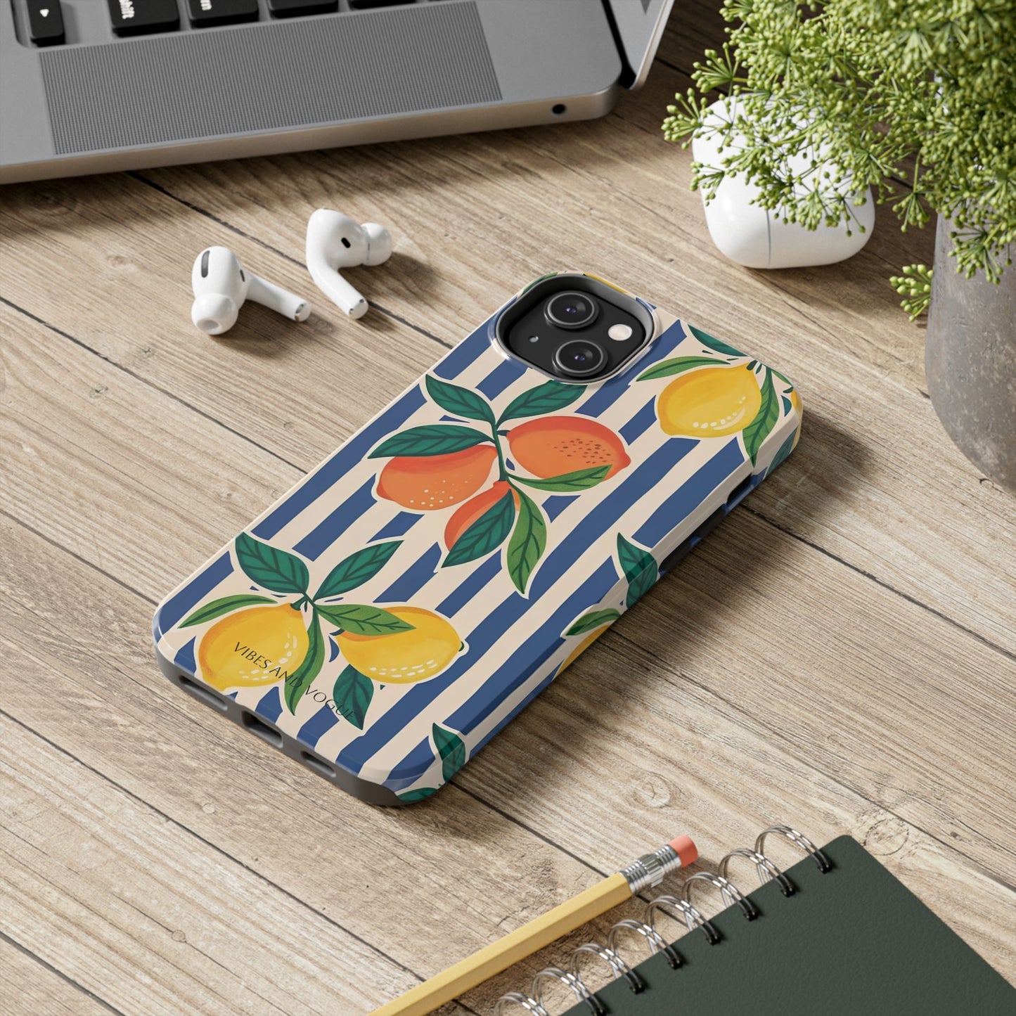 Lemon & Orange Stripe Tough Phone Case — Vibrant Citrus Pattern Protective Cover