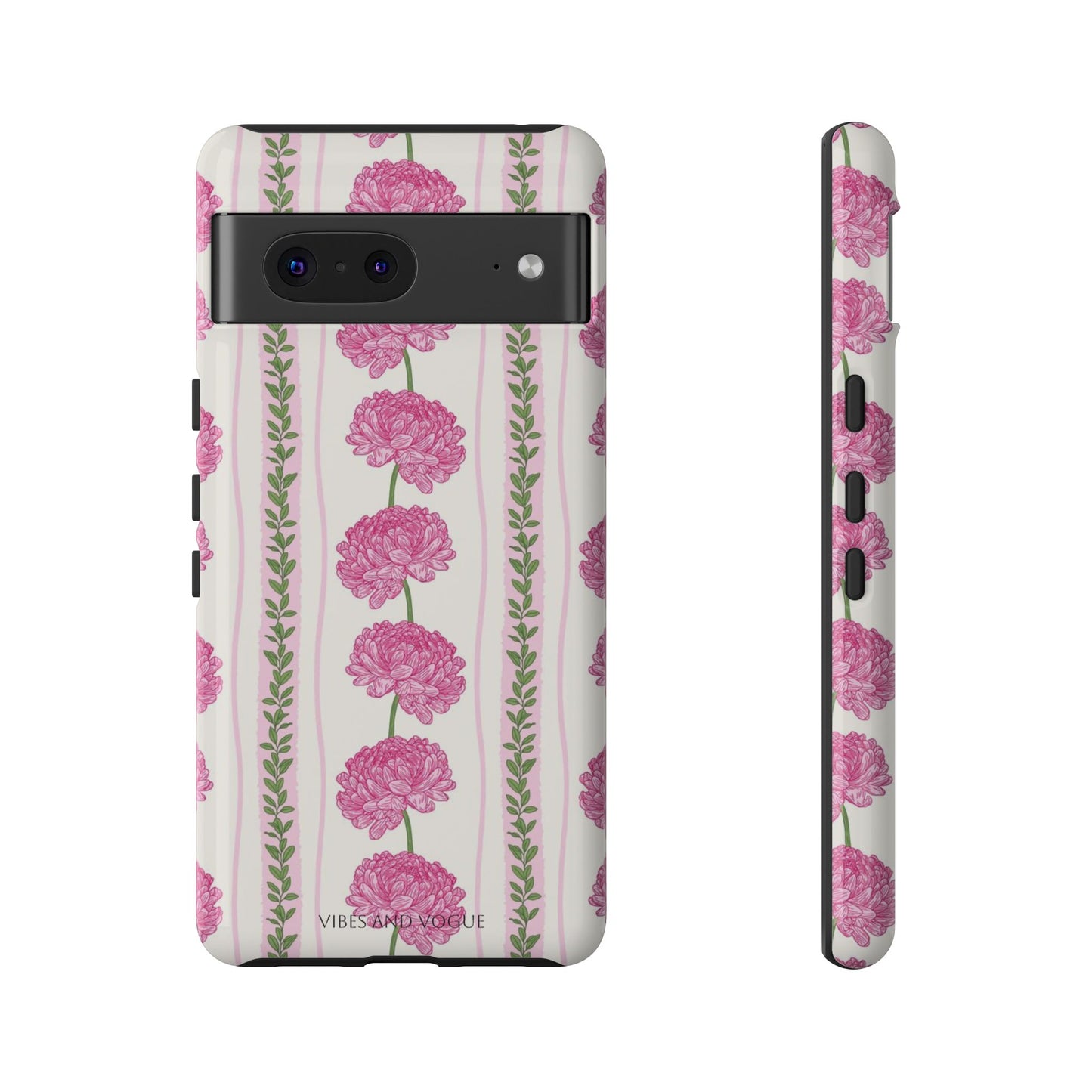 Floral Carnation Phone Case — Pink Vintage Stripe Tough Case