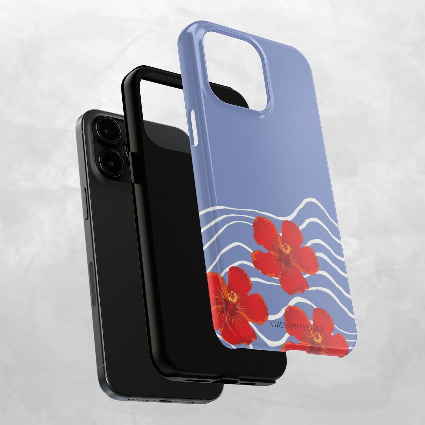 Tough Phone Case — Red Hibiscus Waves (Durable Protective Phone Cover)