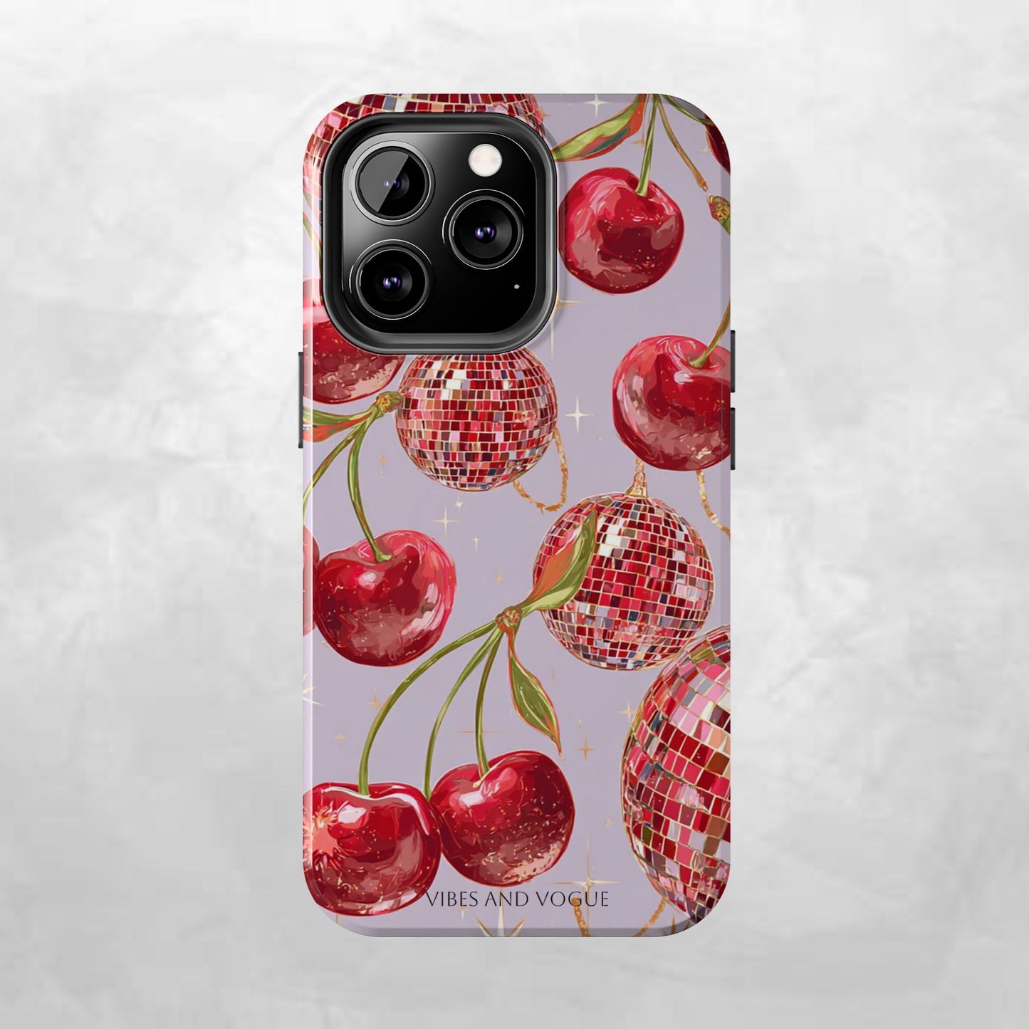 Disco Cherry Tough Phone Case — Retro Sparkle iPhone Protection