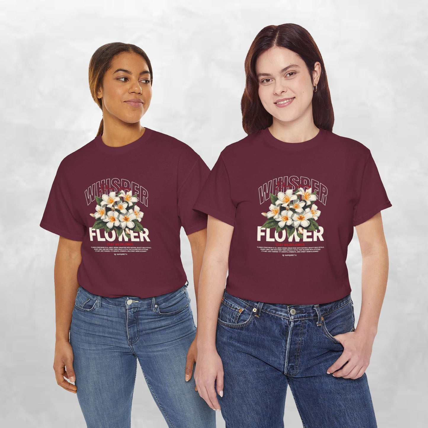 Floral "Whisper Flower" Graphic Tee — Vintage Plumeria Blossom Shirt