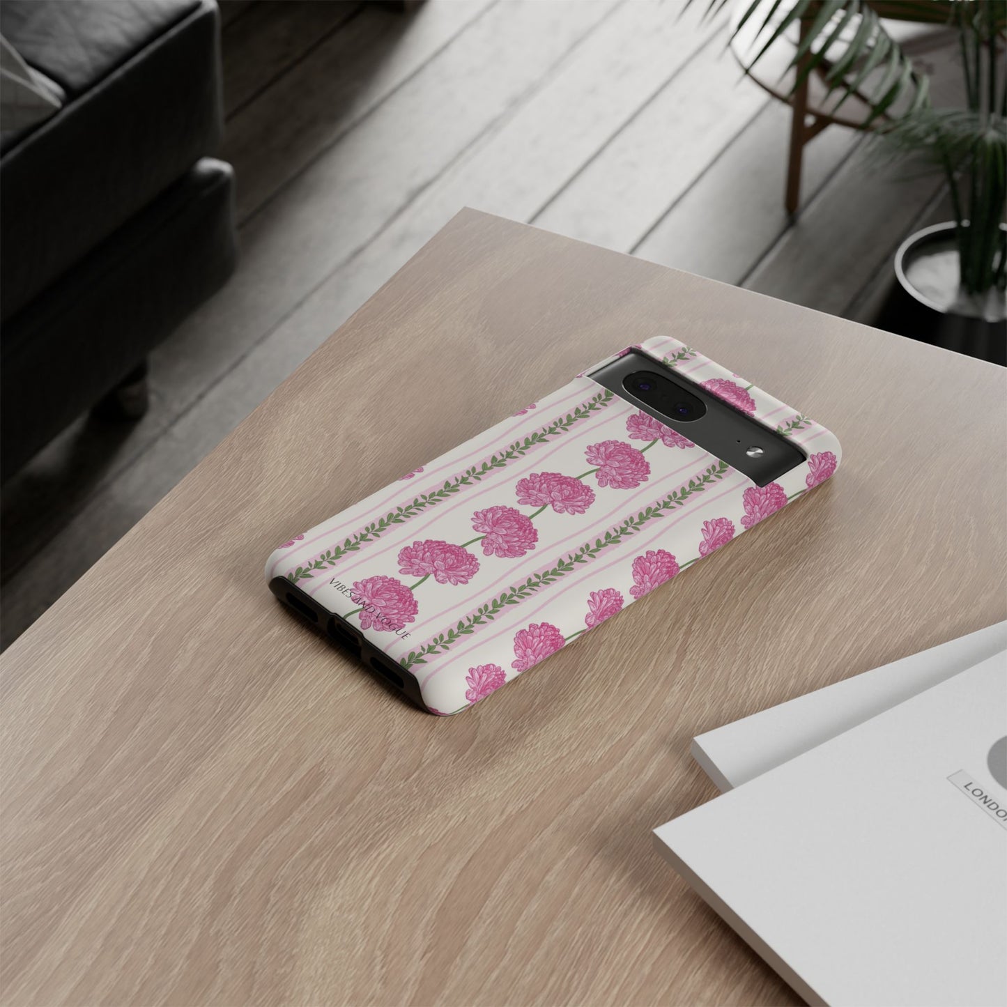 Floral Carnation Phone Case — Pink Vintage Stripe Tough Case