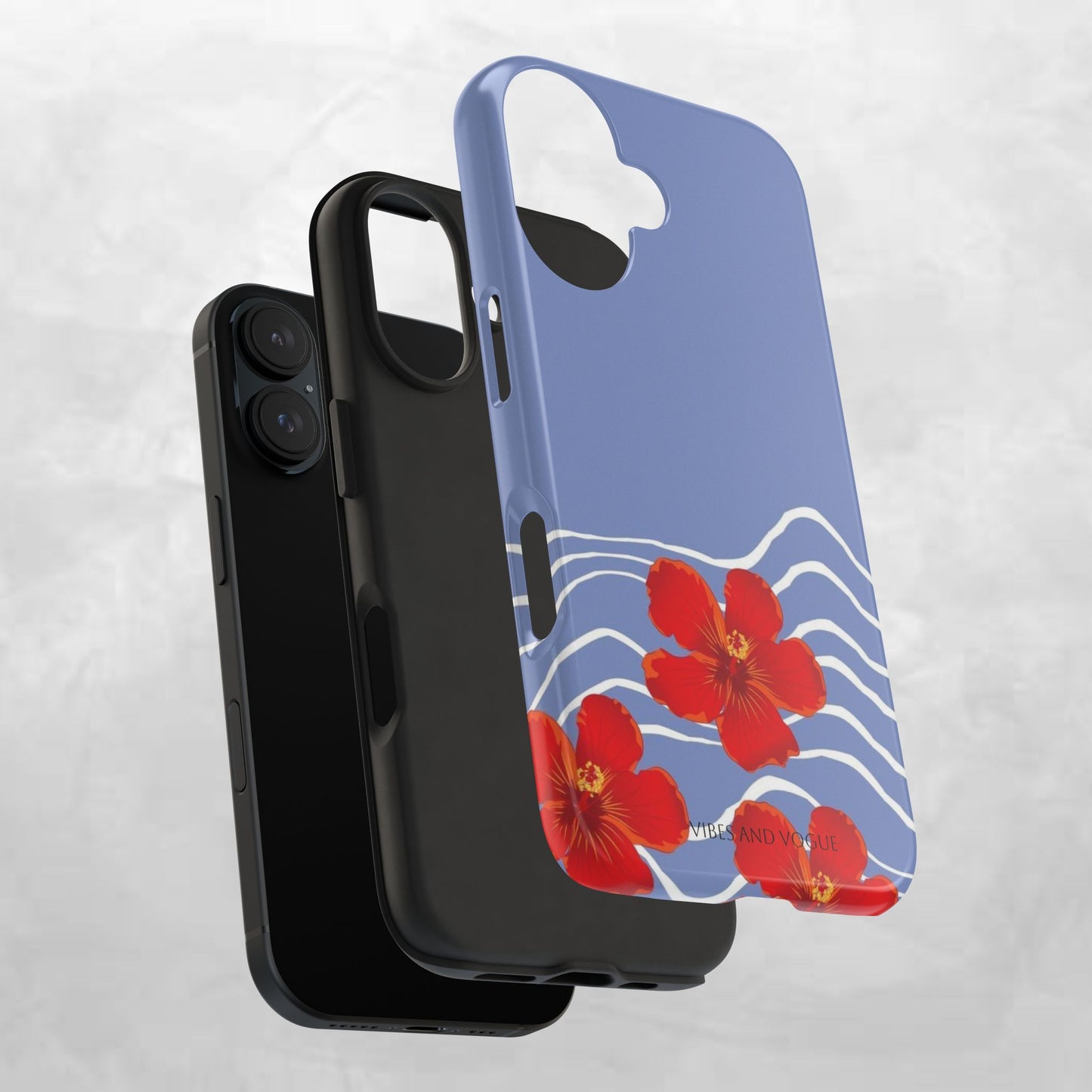 Tough Phone Case — Red Hibiscus Waves (Durable Protective Phone Cover)