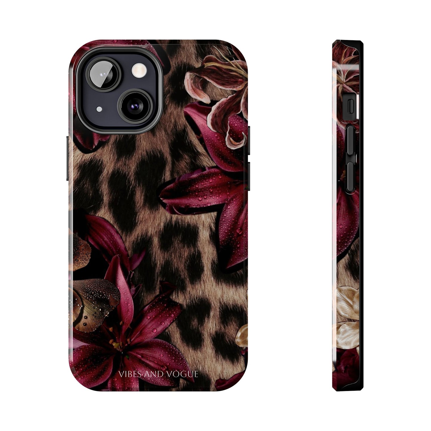 Leopard Bloom Tough Phone Case — Burgundy Floral Protective Cover