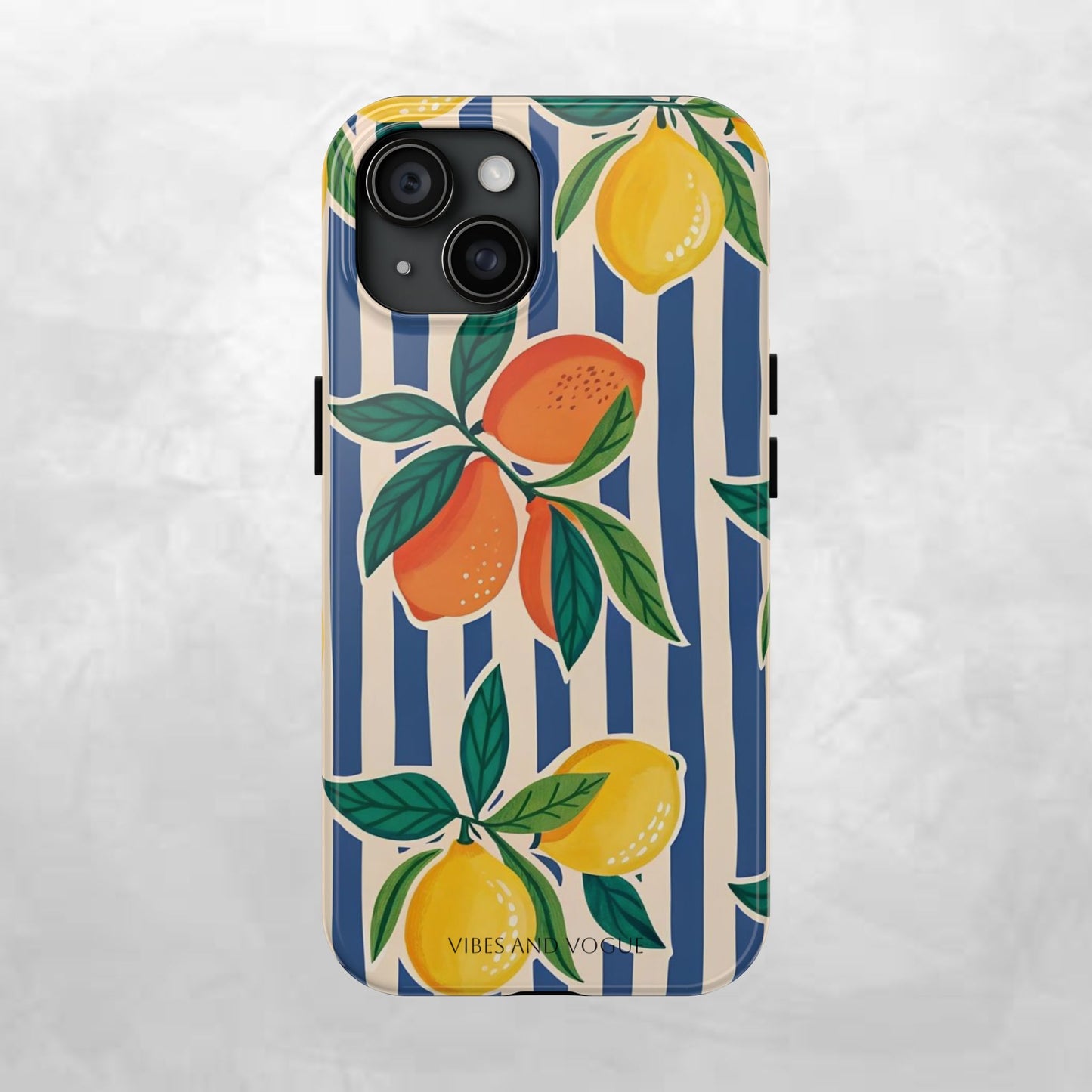 Lemon & Orange Stripe Tough Phone Case — Vibrant Citrus Pattern Protective Cover