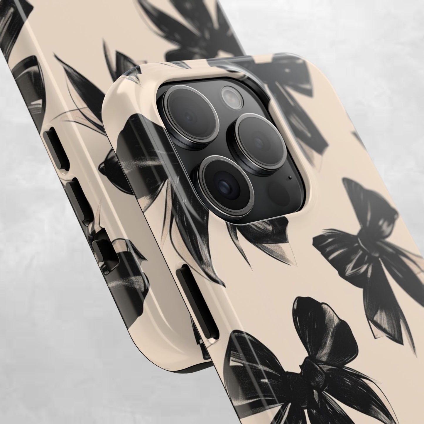 Tough Phone Case — Black Bow Pattern on Nude Background