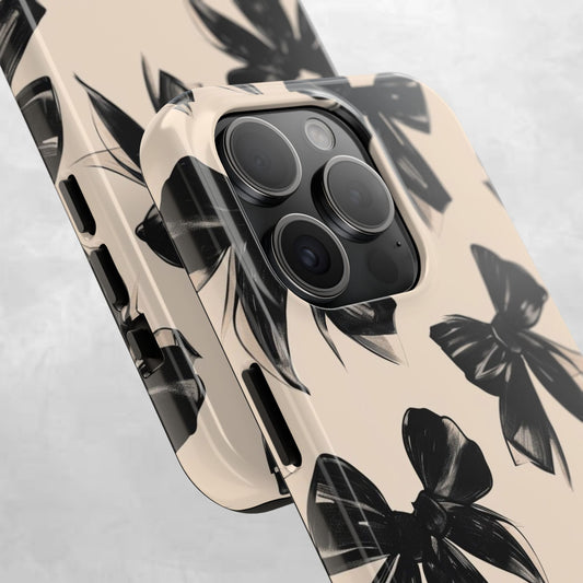 Tough Phone Case — Black Bow Pattern on Nude Background