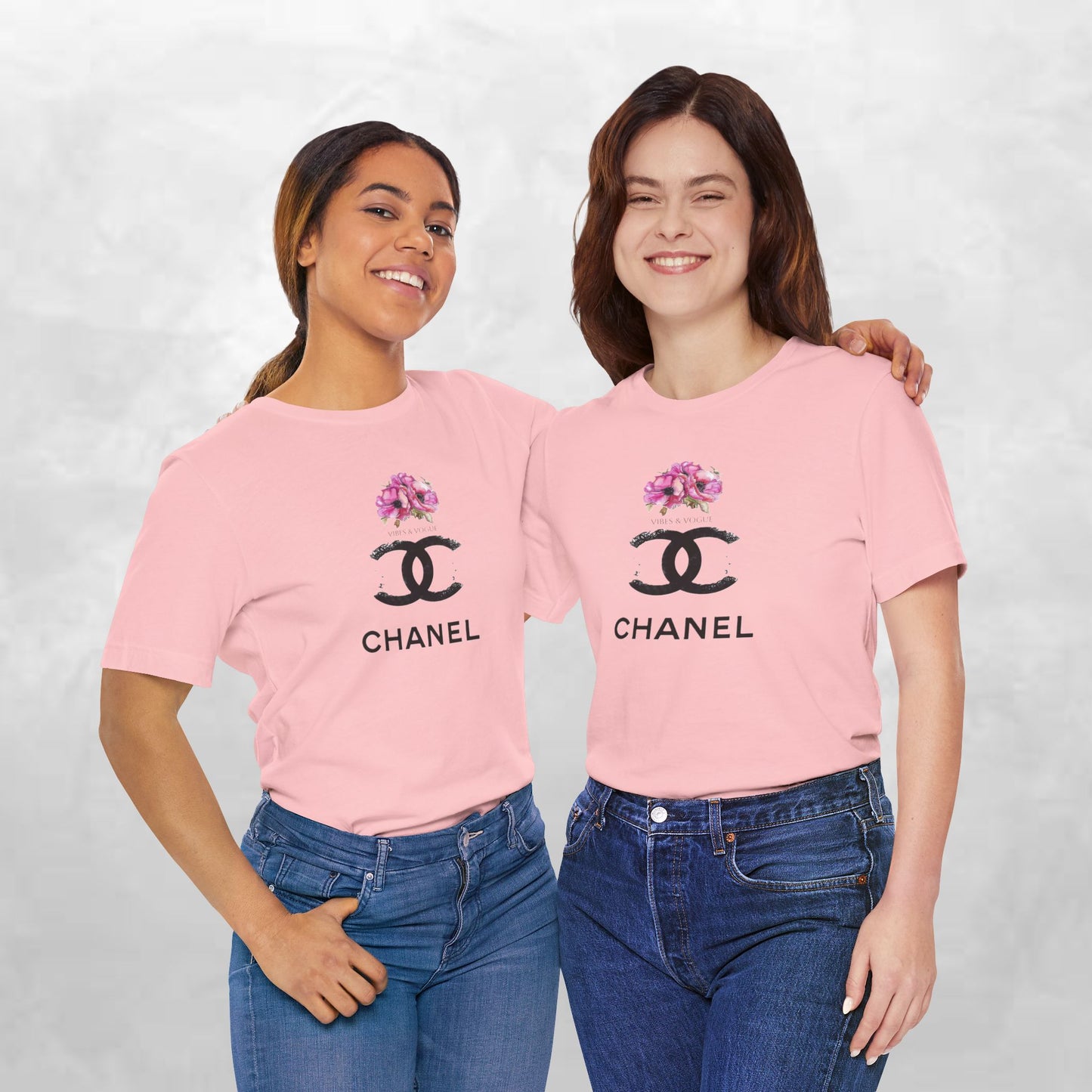 Chic Floral Logo Tee | Stylish Unisex Jersey Short Sleeve T-Shirt, Fashion Tee, Luxury Aesthetic, Gift for Her, Casual Wear, Trendy Apparel