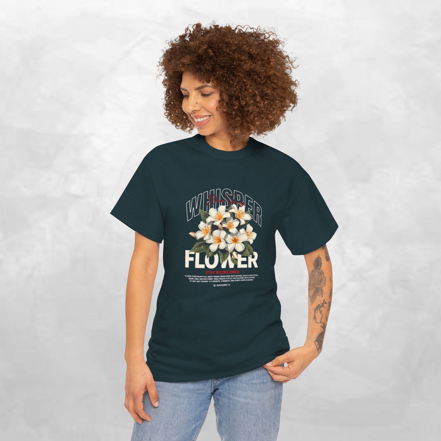 Floral "Whisper Flower" Graphic Tee — Vintage Plumeria Blossom Shirt