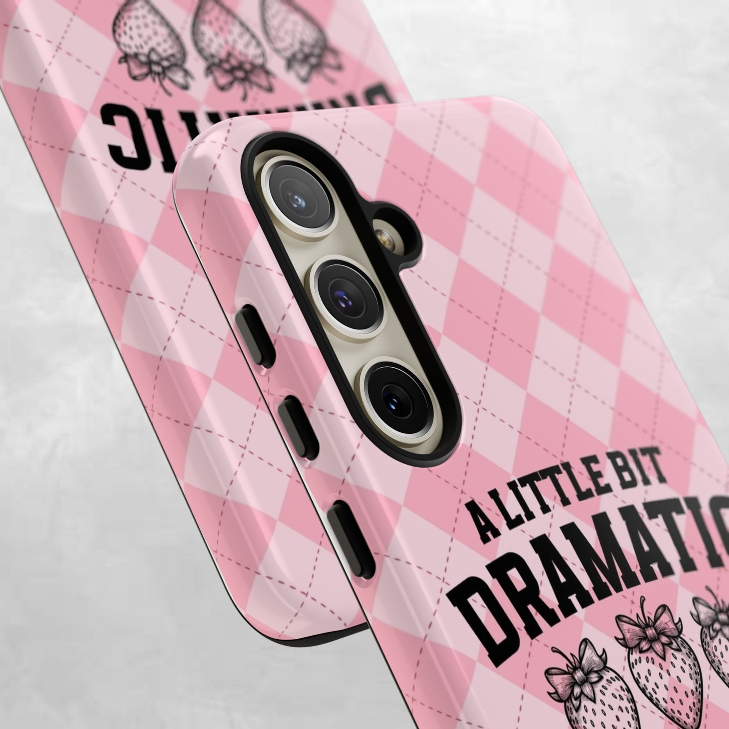 Dramatic Phone Case, Cute Phone Cover, Trendy Accessory, Gift for Her, Pink Strawberry Design