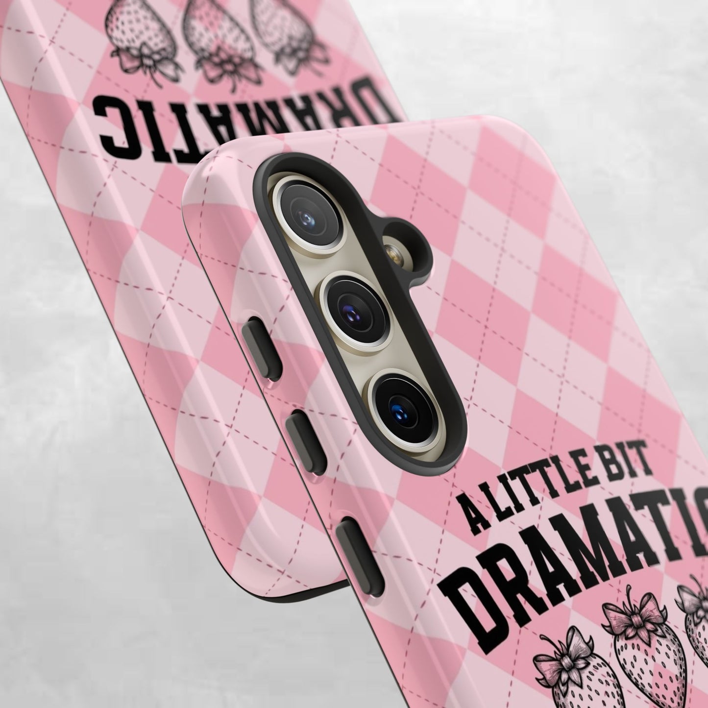 Dramatic Phone Case, Cute Phone Cover, Trendy Accessory, Gift for Her, Pink Strawberry Design