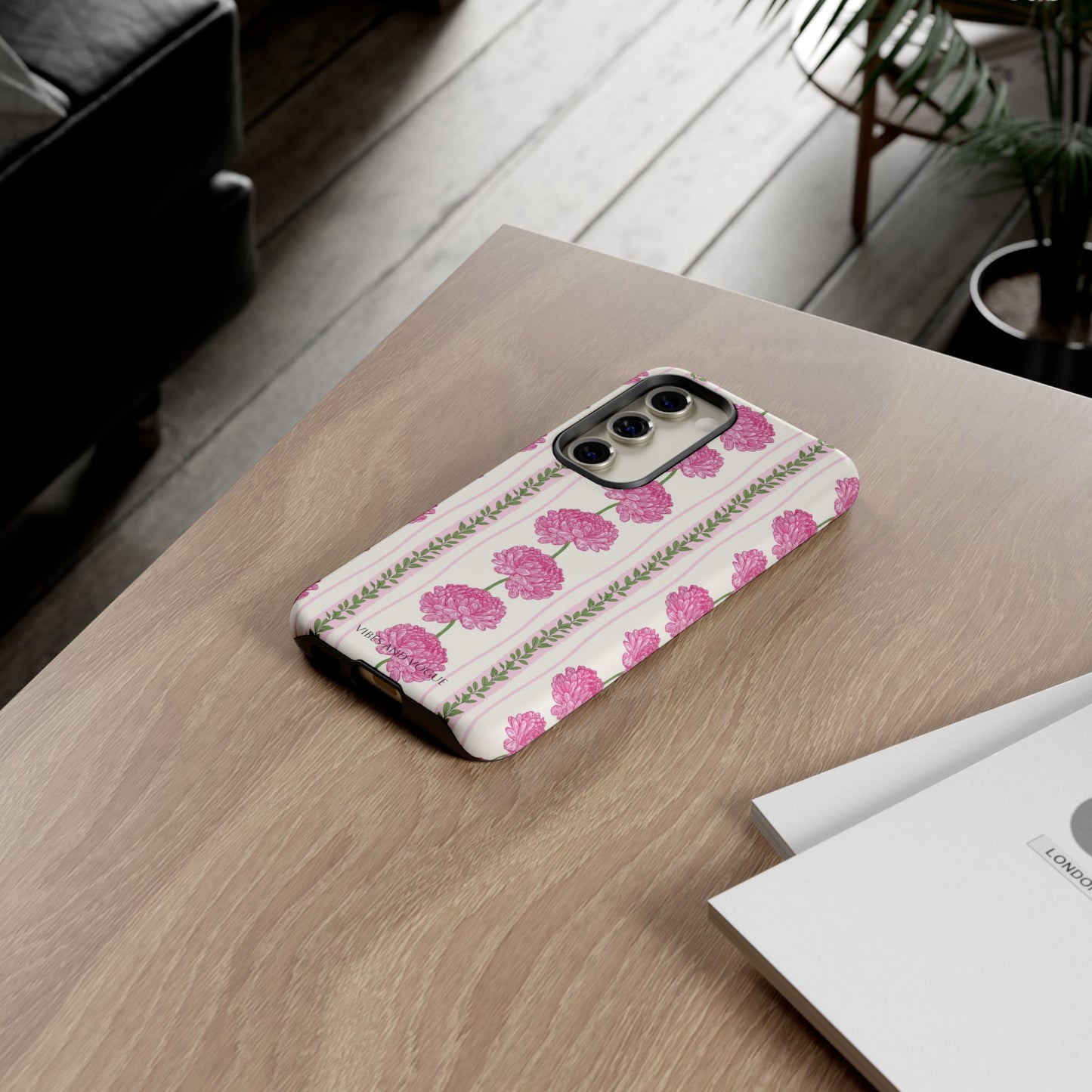 Floral Carnation Phone Case — Pink Vintage Stripe Tough Case