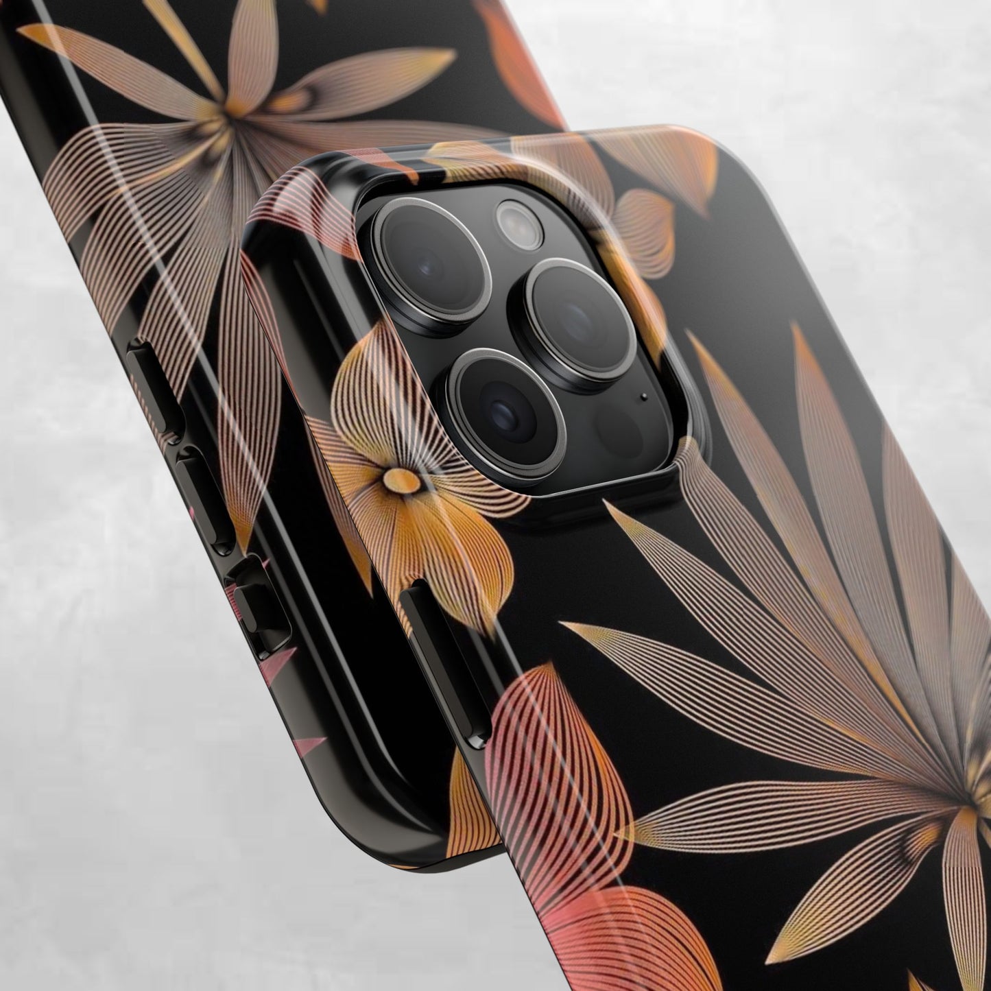 Tough Phone Case — Botanical Line Art Floral Design (Black & Copper)