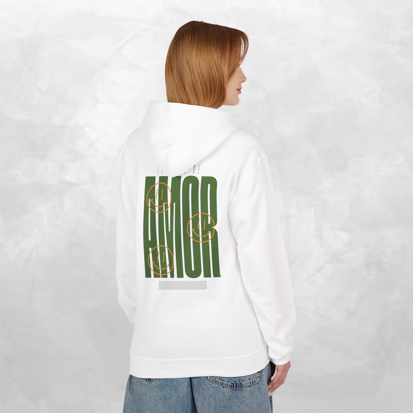 Amor Graphic Hoodie — Green Vintage Script Love Design