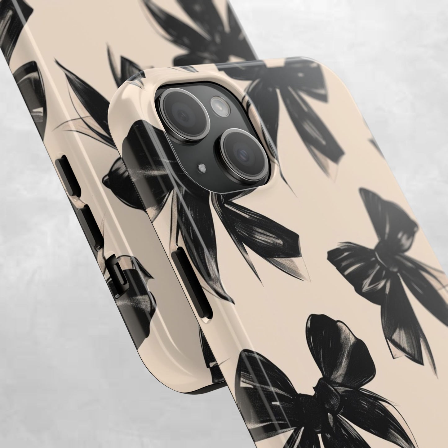 Tough Phone Case — Black Bow Pattern on Nude Background