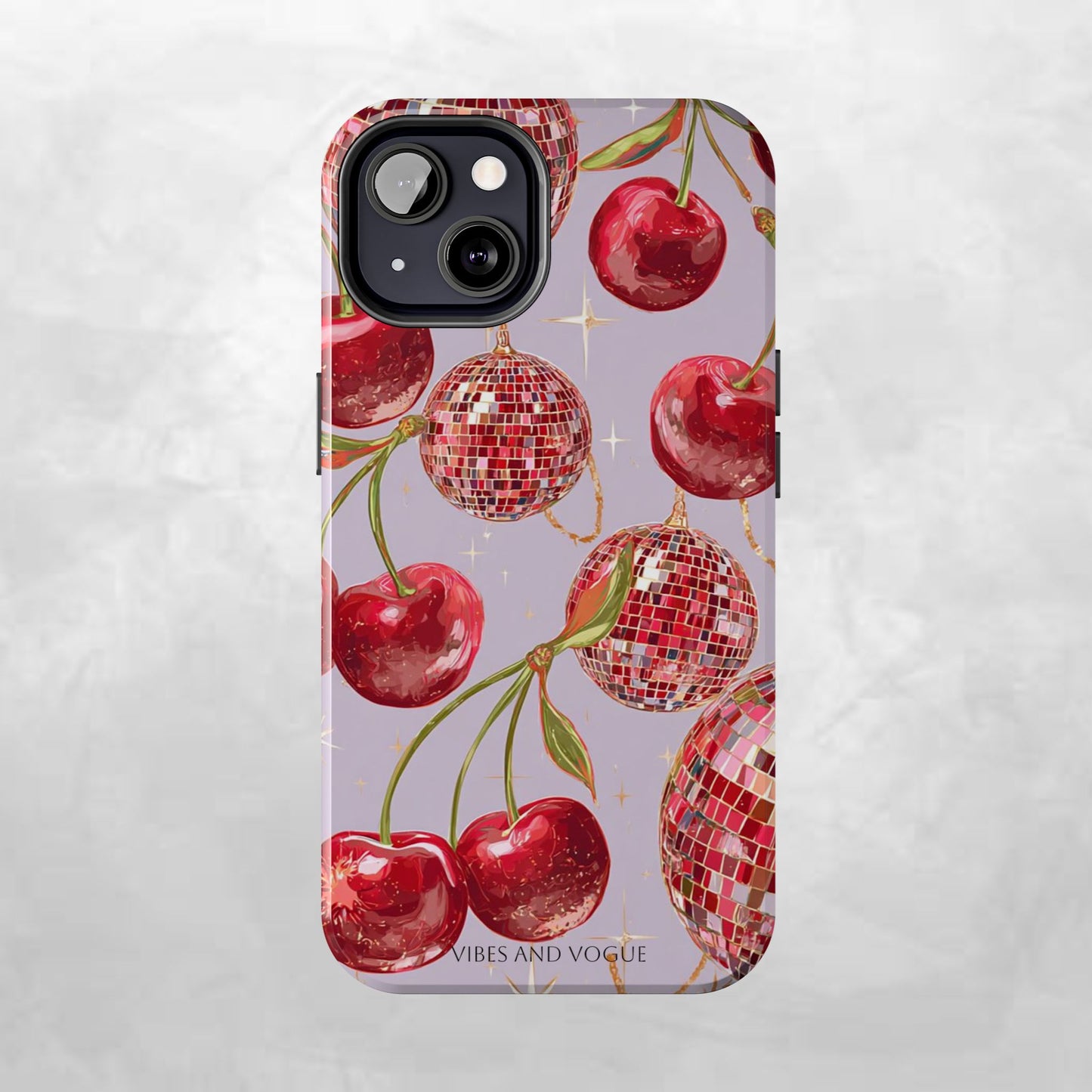 Disco Cherry Tough Phone Case — Retro Sparkle iPhone Protection