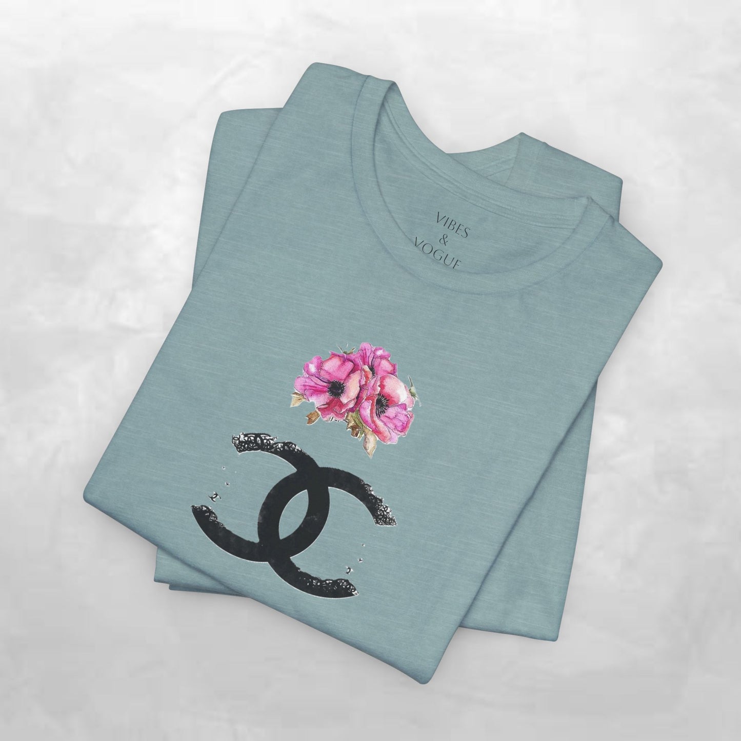 Chic Floral Logo Tee | Stylish Unisex Jersey Short Sleeve T-Shirt, Fashion Tee, Luxury Aesthetic, Gift for Her, Casual Wear, Trendy Apparel