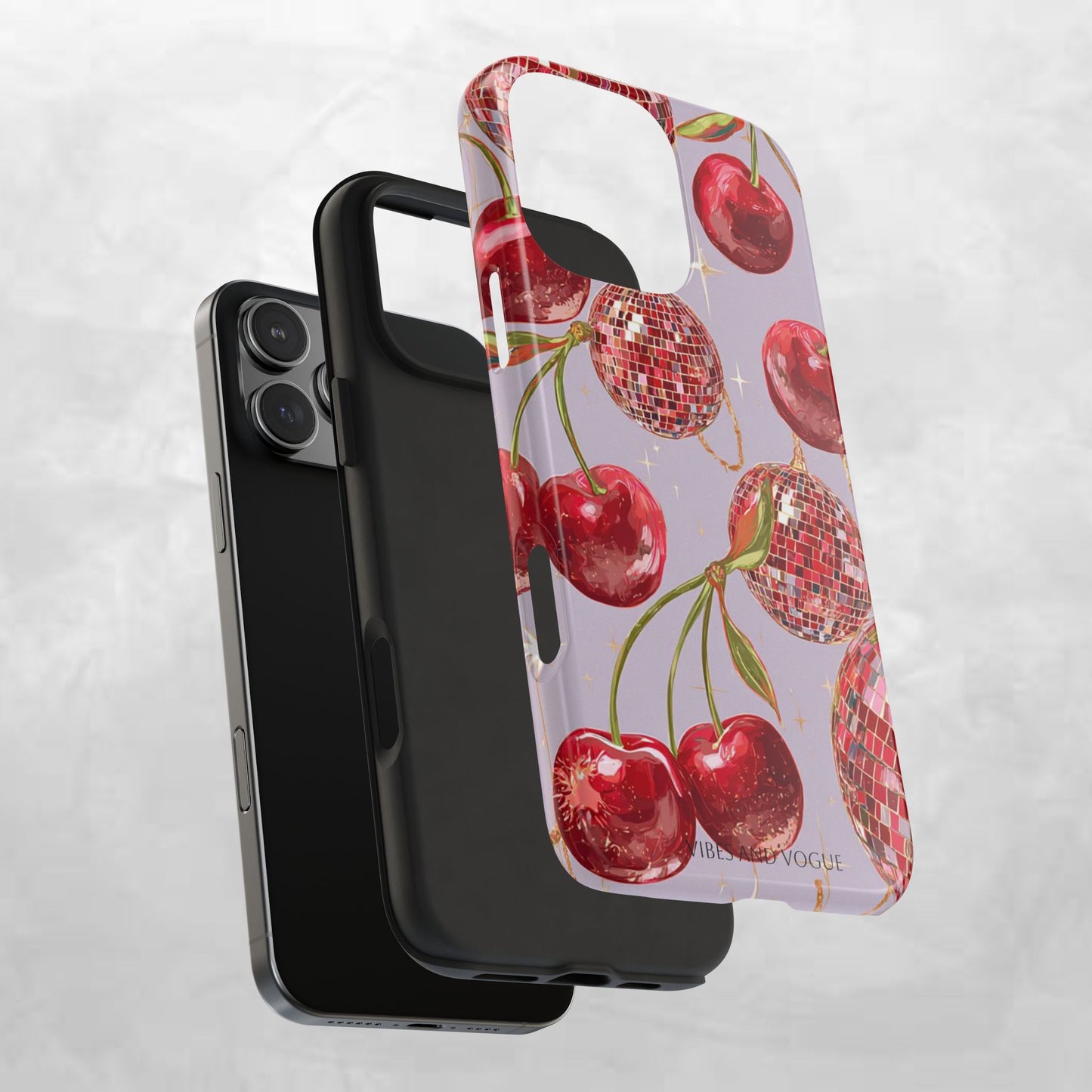Disco Cherry Tough Phone Case — Retro Sparkle iPhone Protection