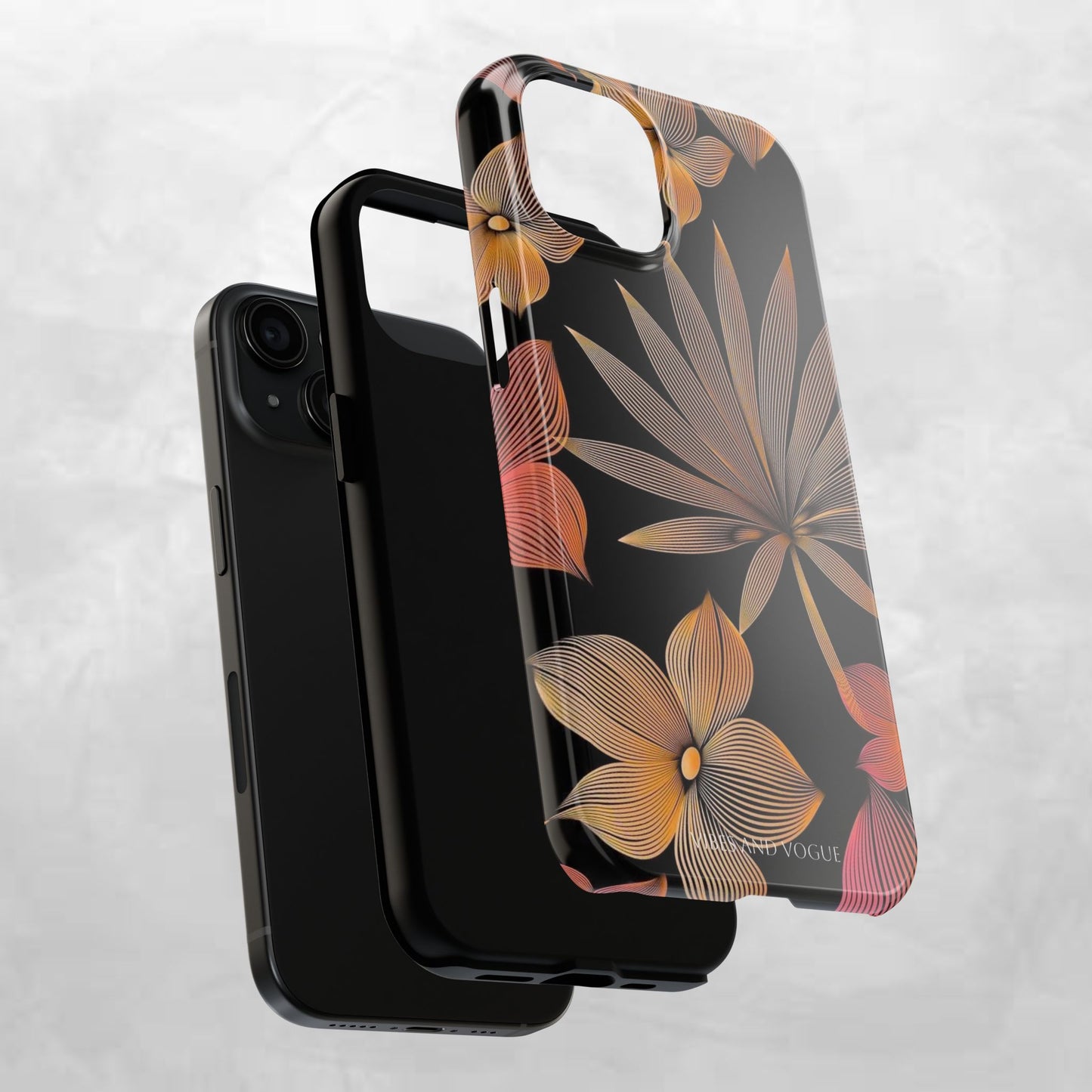 Tough Phone Case — Botanical Line Art Floral Design (Black & Copper)