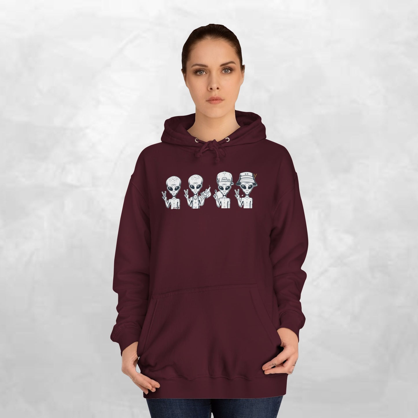 Retro Alien College Hoodie - Unisex Warm Sweatshirt for Campus Style