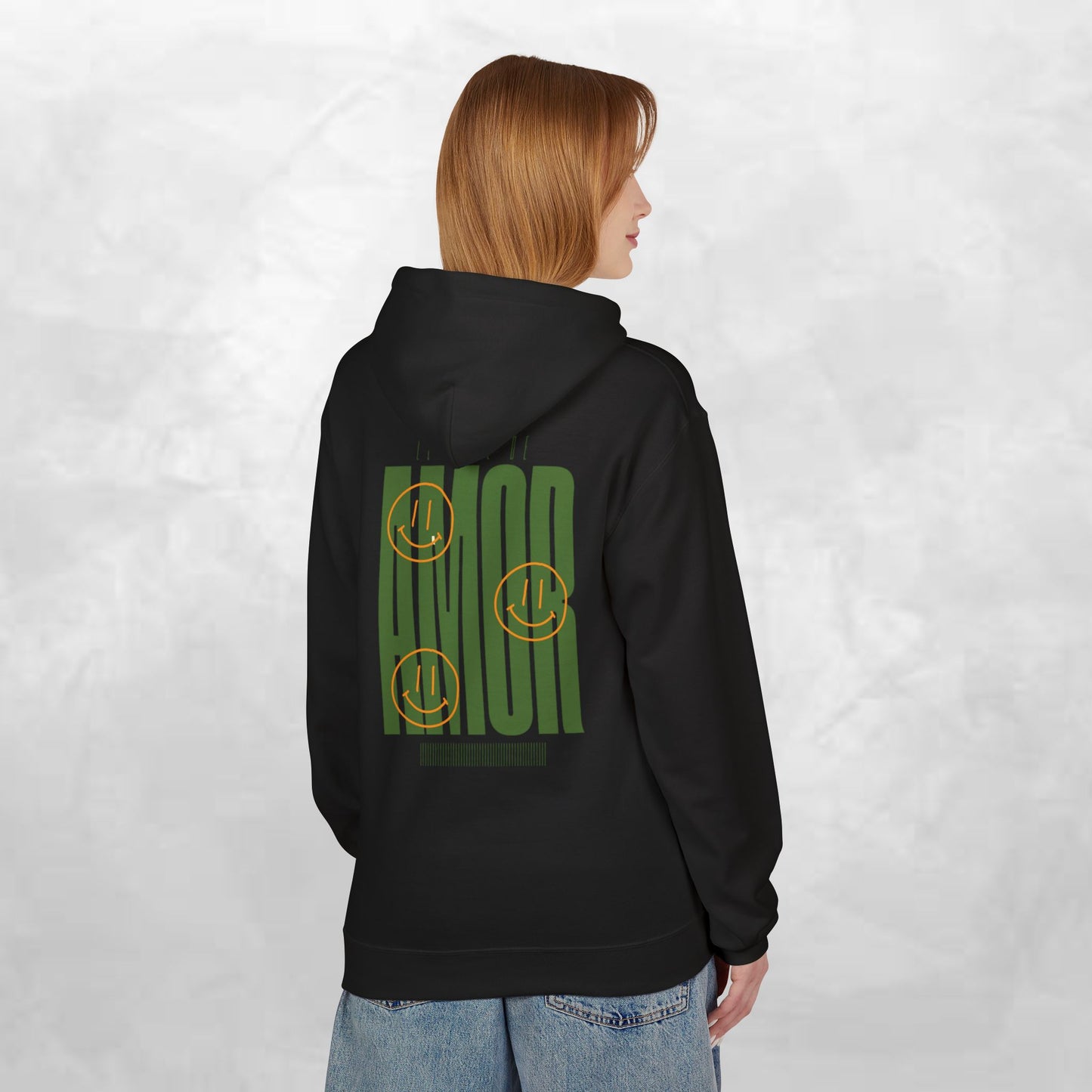 Amor Graphic Hoodie — Green Vintage Script Love Design