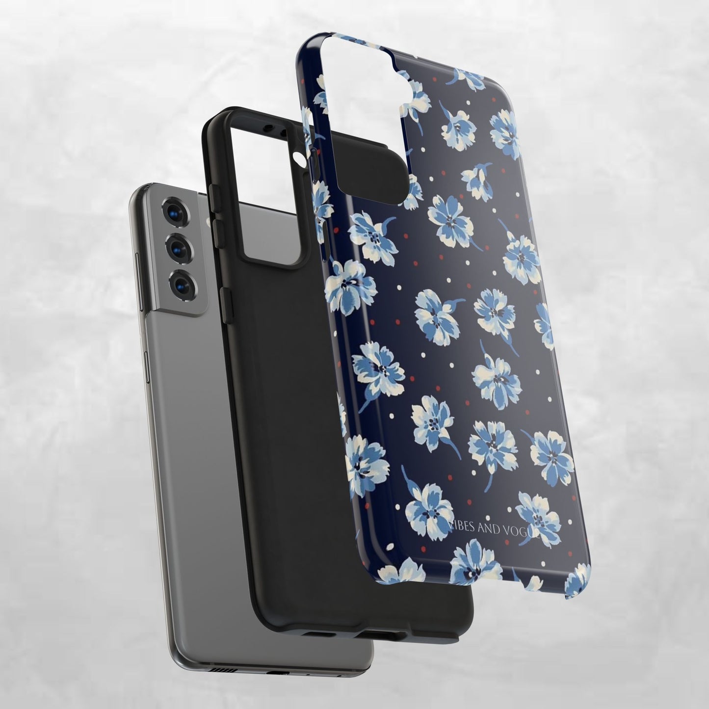 Floral Navy Tough Phone Case — Blue Blossom Protective Phone Cover