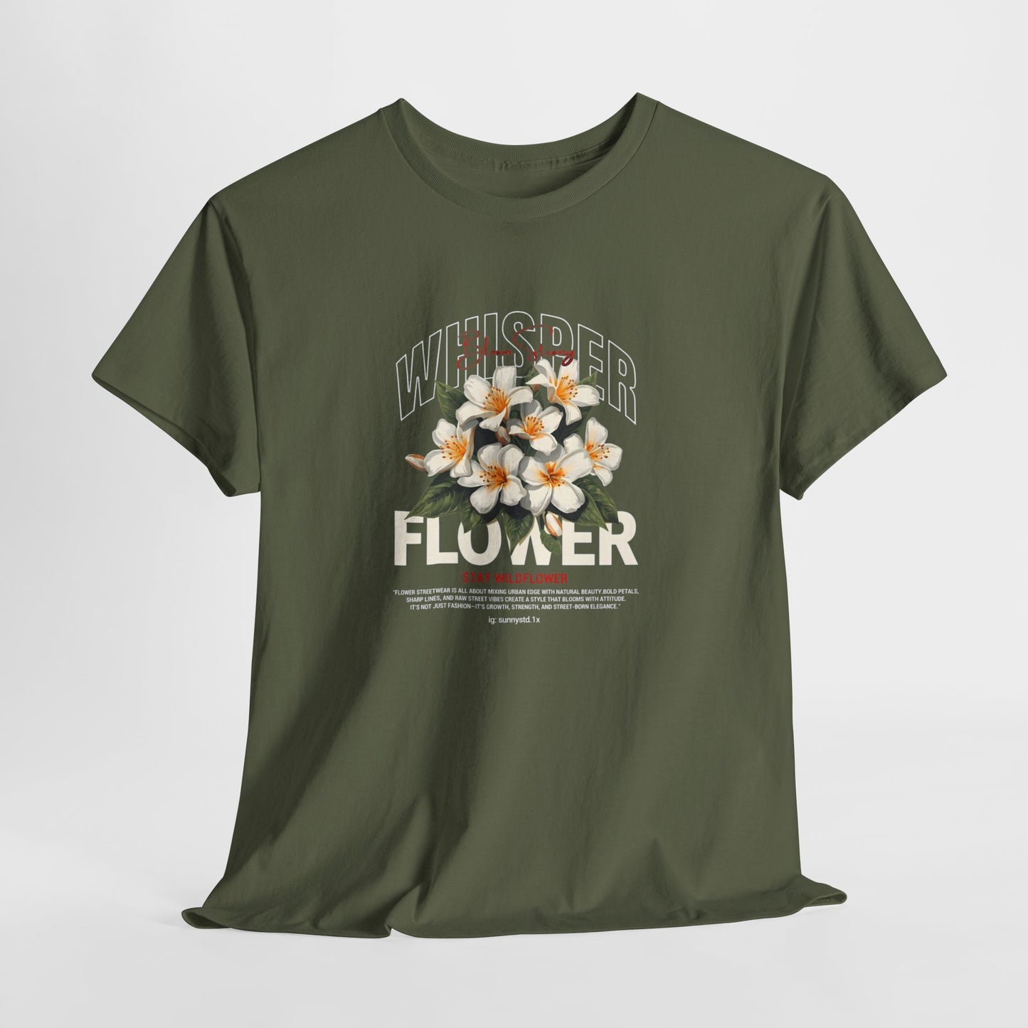 Floral "Whisper Flower" Graphic Tee — Vintage Plumeria Blossom Shirt